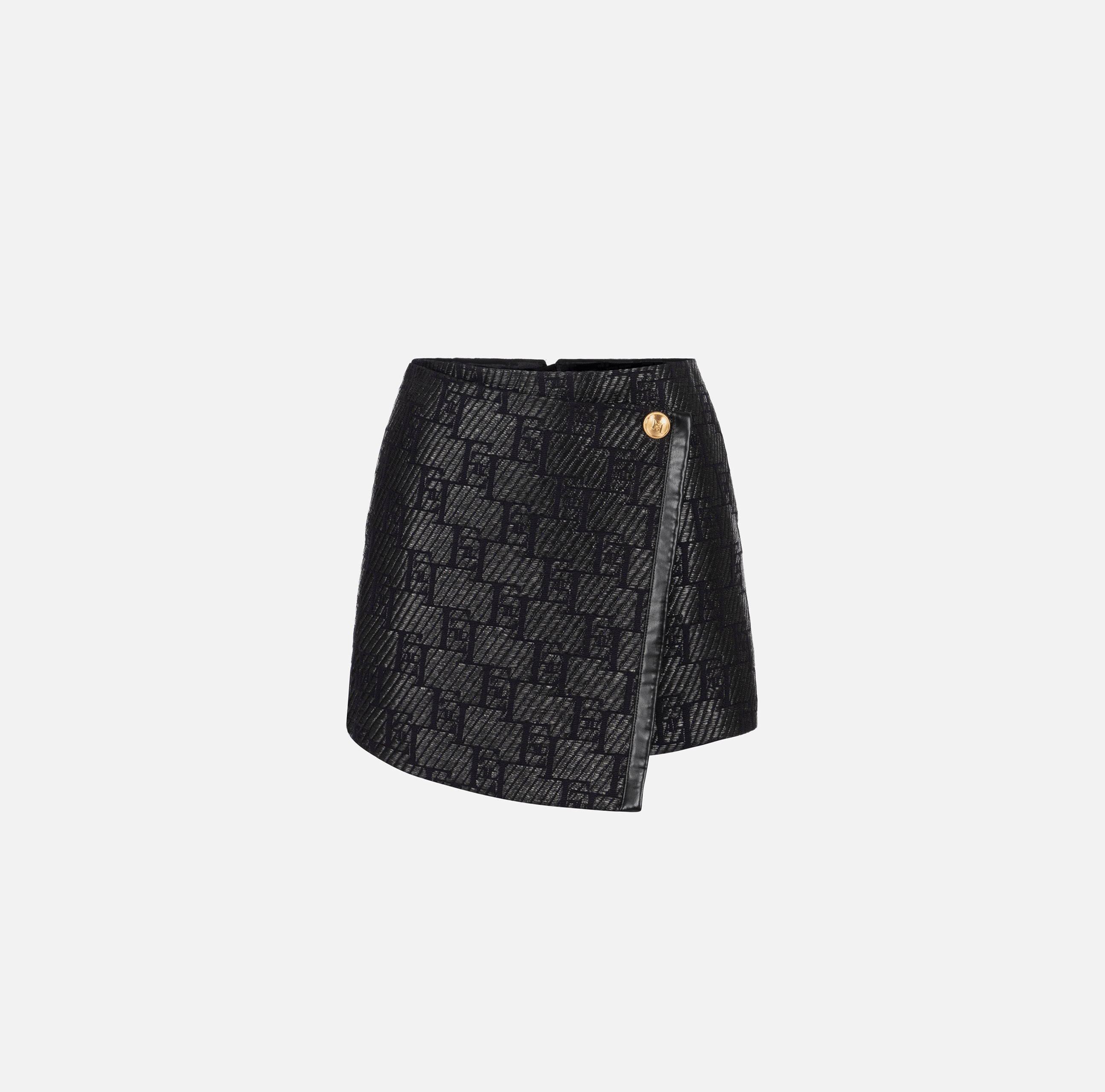 Miniskirt in jacquard raffia with lurex logo | Elisabetta Franchi