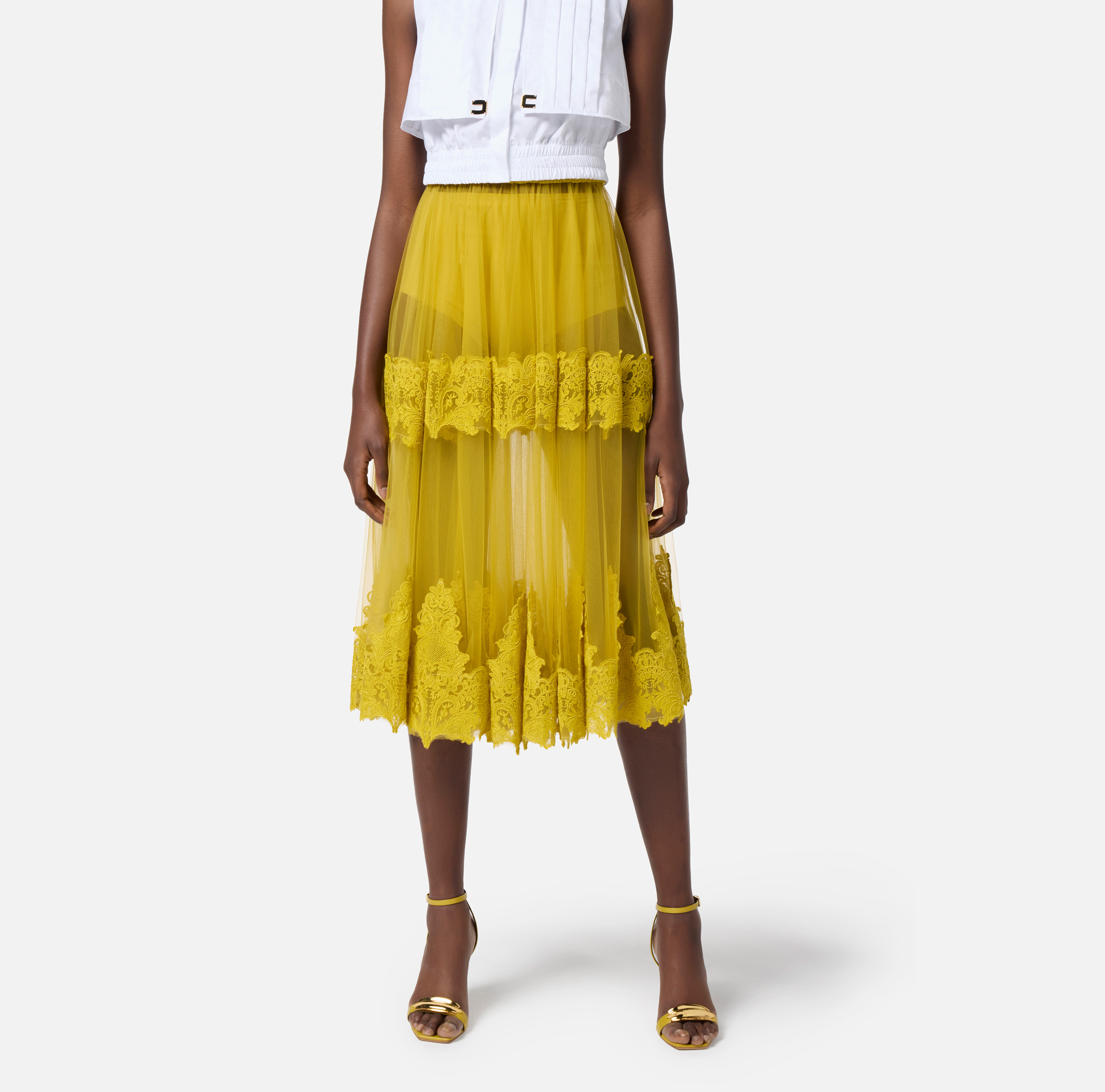 スカート Elisabetta Franchi TULLE SKIRT WITH LACE DECORATIONS Skirt in tulle fabric with lace decorations | Elisabetta Franchi