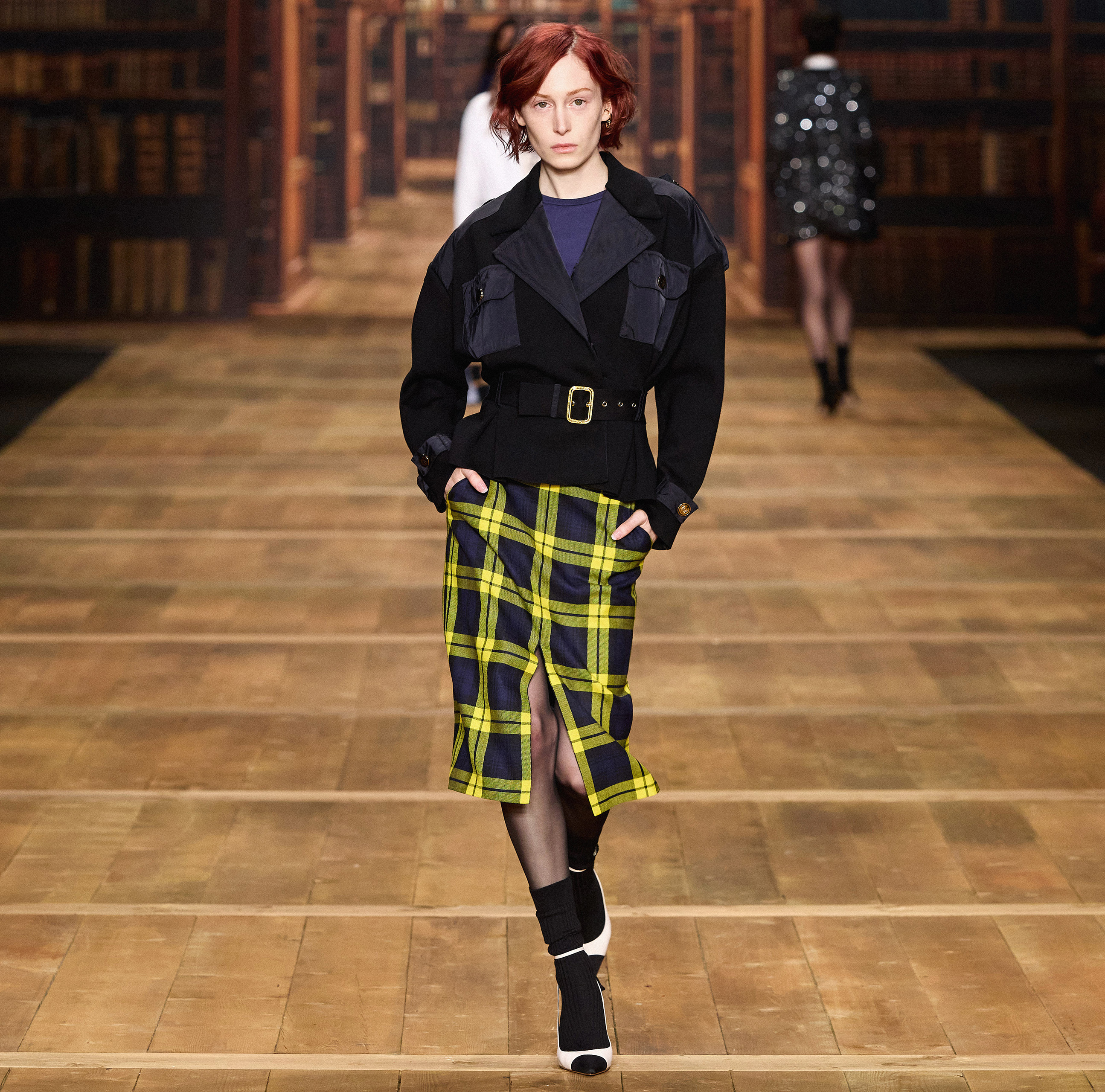 Tartan wool midi skirt with belt | Elisabetta Franchi