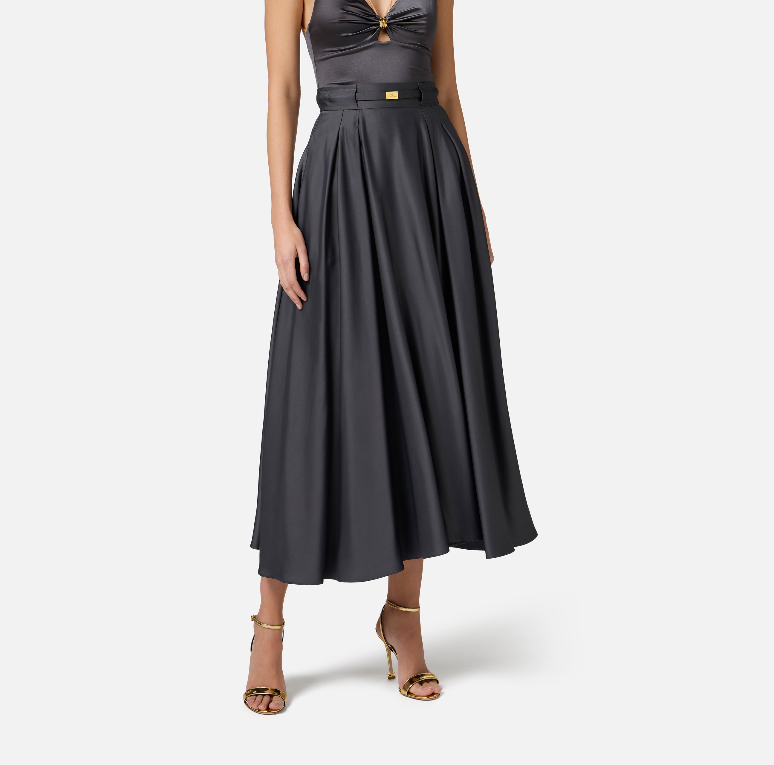 Circle skirt in satin fabric with belt | Elisabetta Franchi