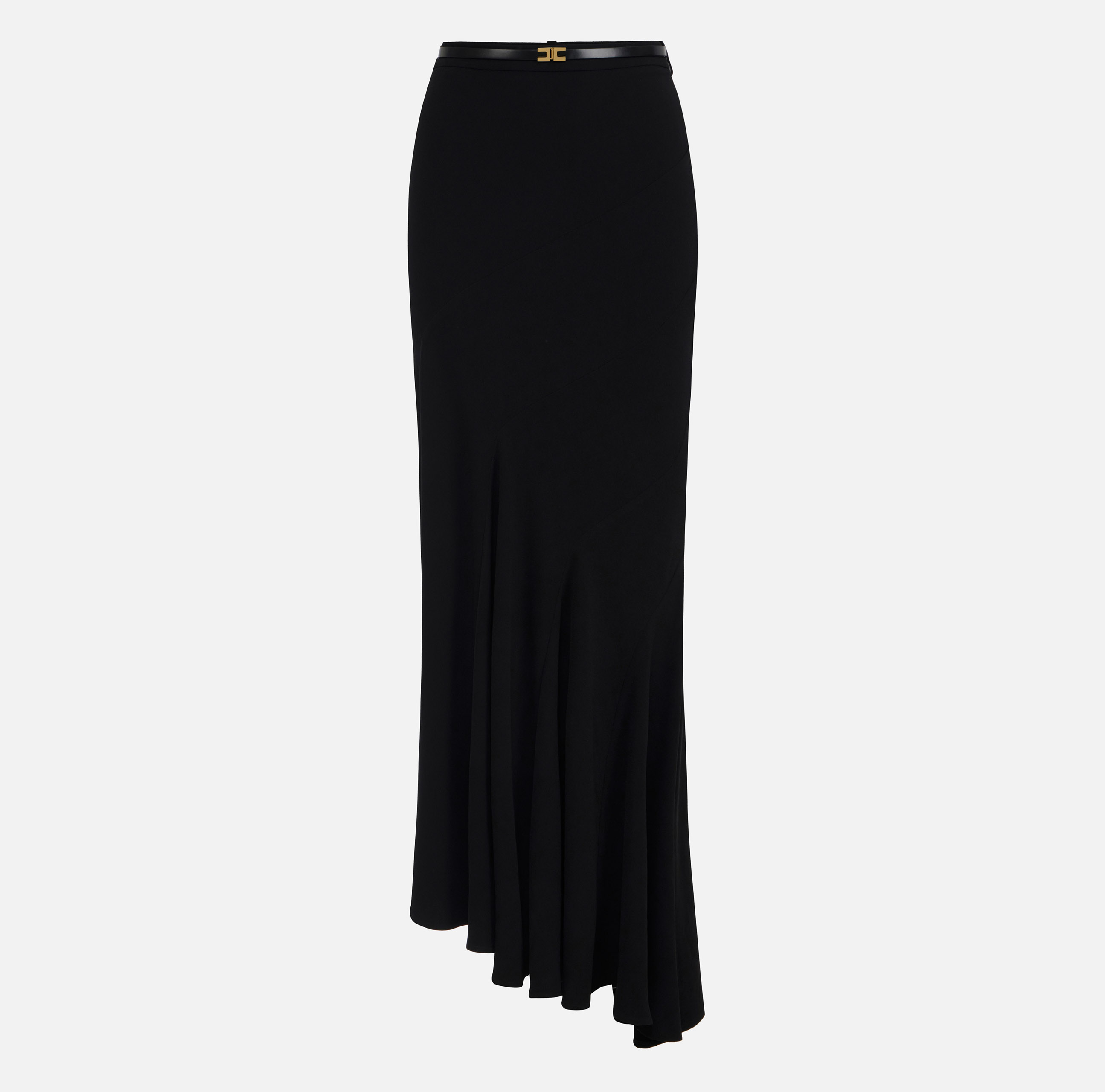 Asymmetric skirt in lightweight crêpe fabric with belt