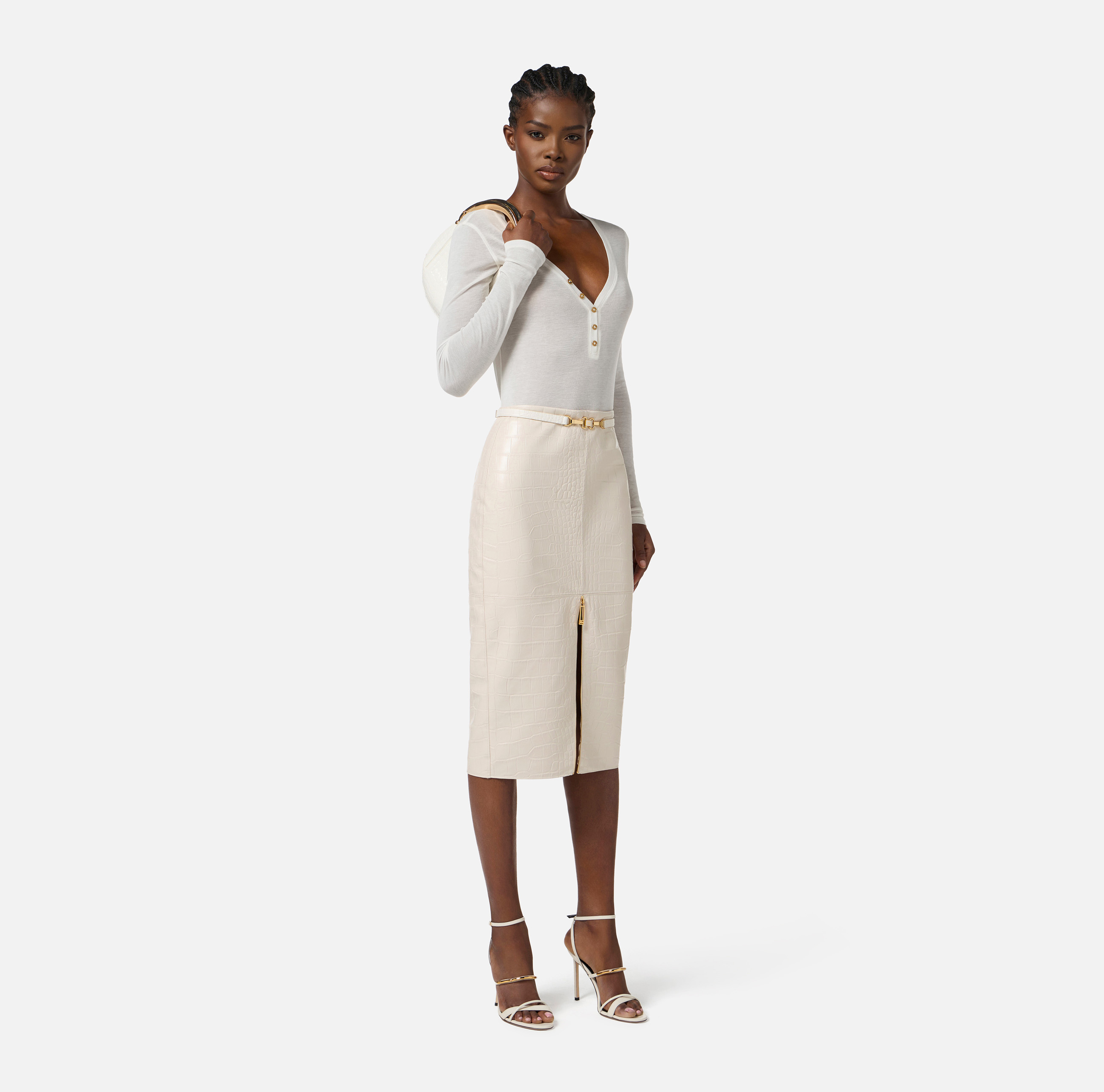 スカート ELISABETTA FRANCHI Woman Skirt Orange GO073 DC6 Elisabetta Franchi Skirts – Khloefemme