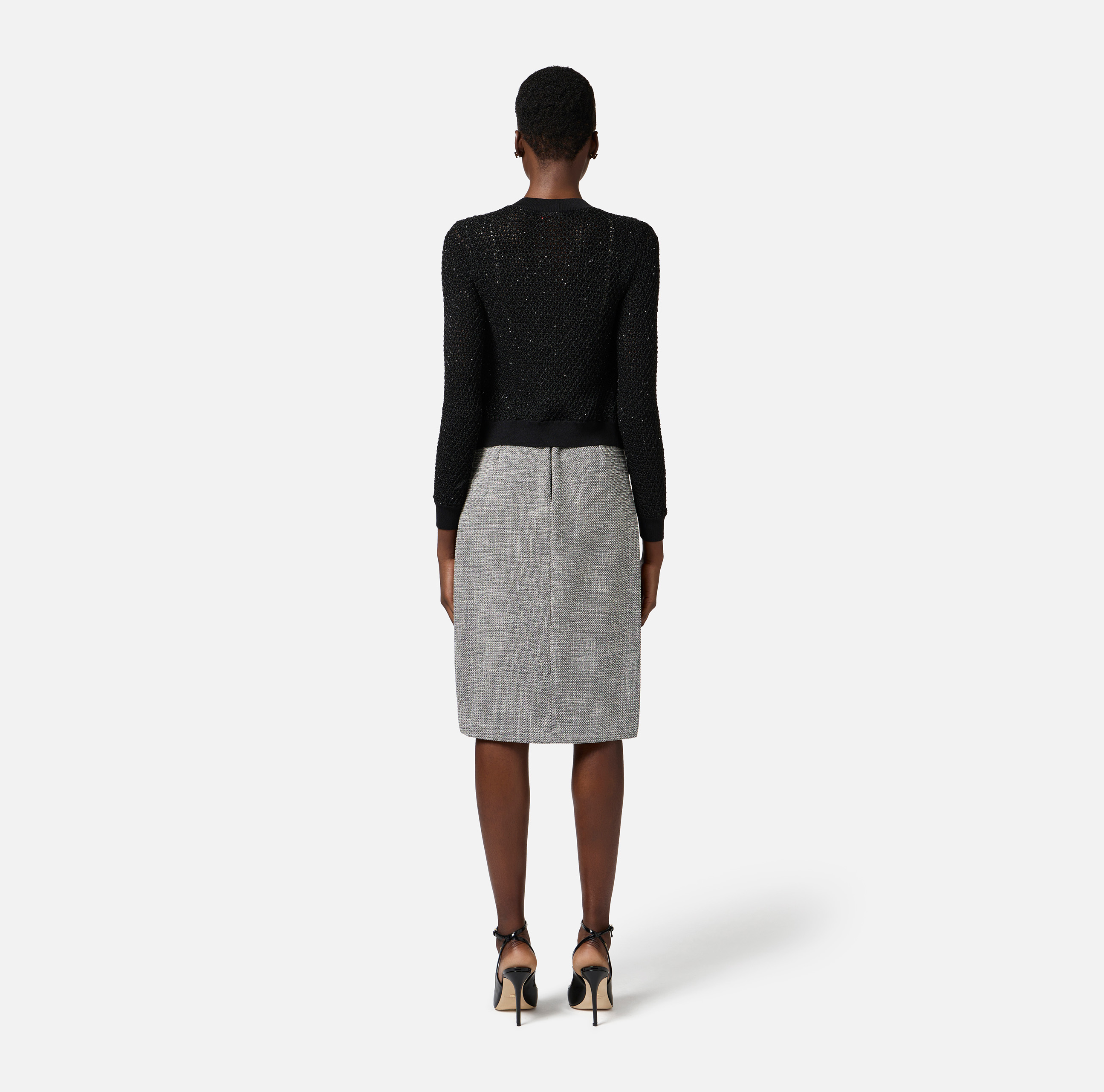 ワンピース ELISABETTA FRANCHI Women Mid Skirts ABR2252E2110 Black Black embossed viscose minidress Elisabetta Franchi