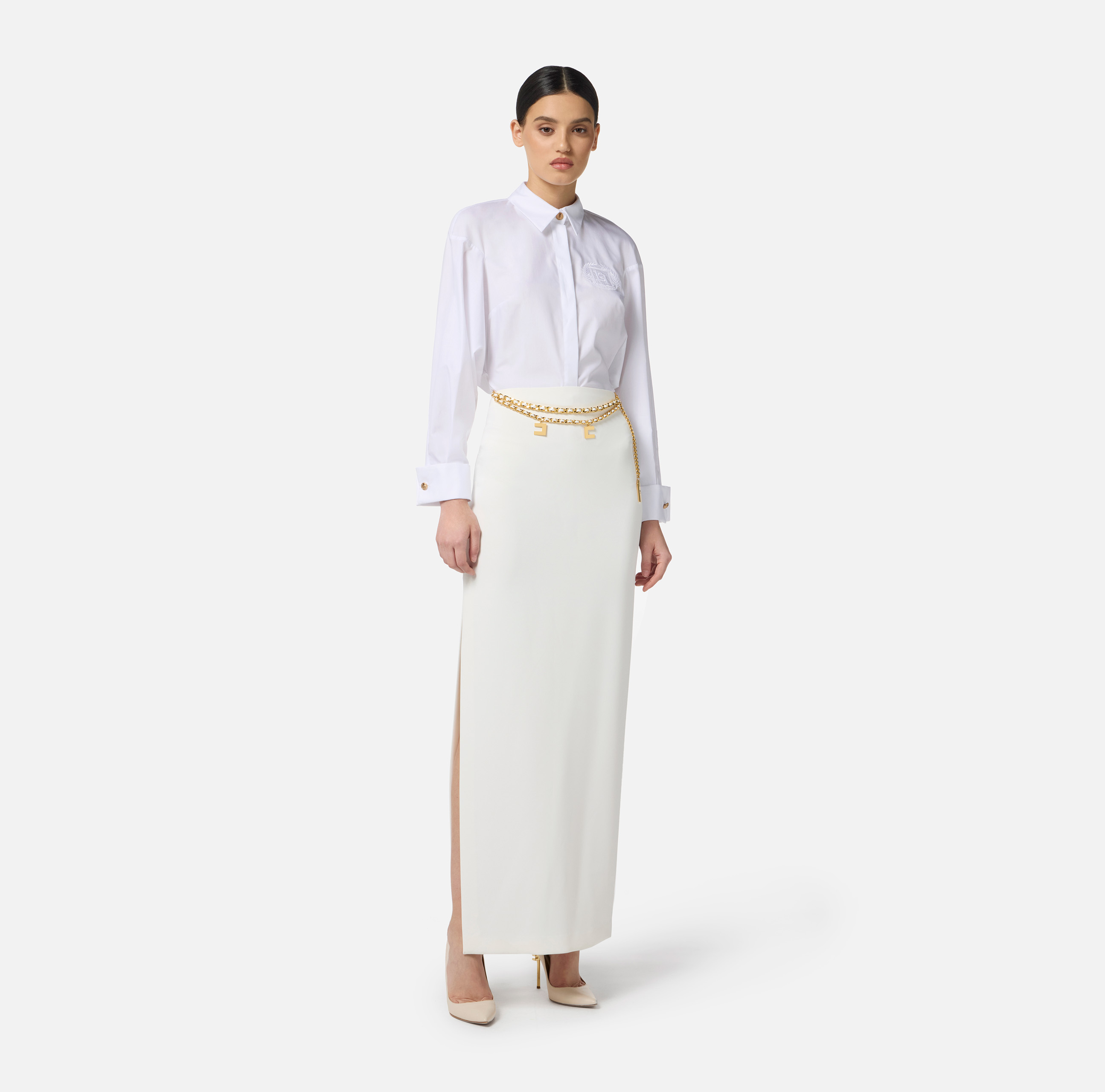 Lightweight crepe long skirt with chain | Elisabetta Franchi