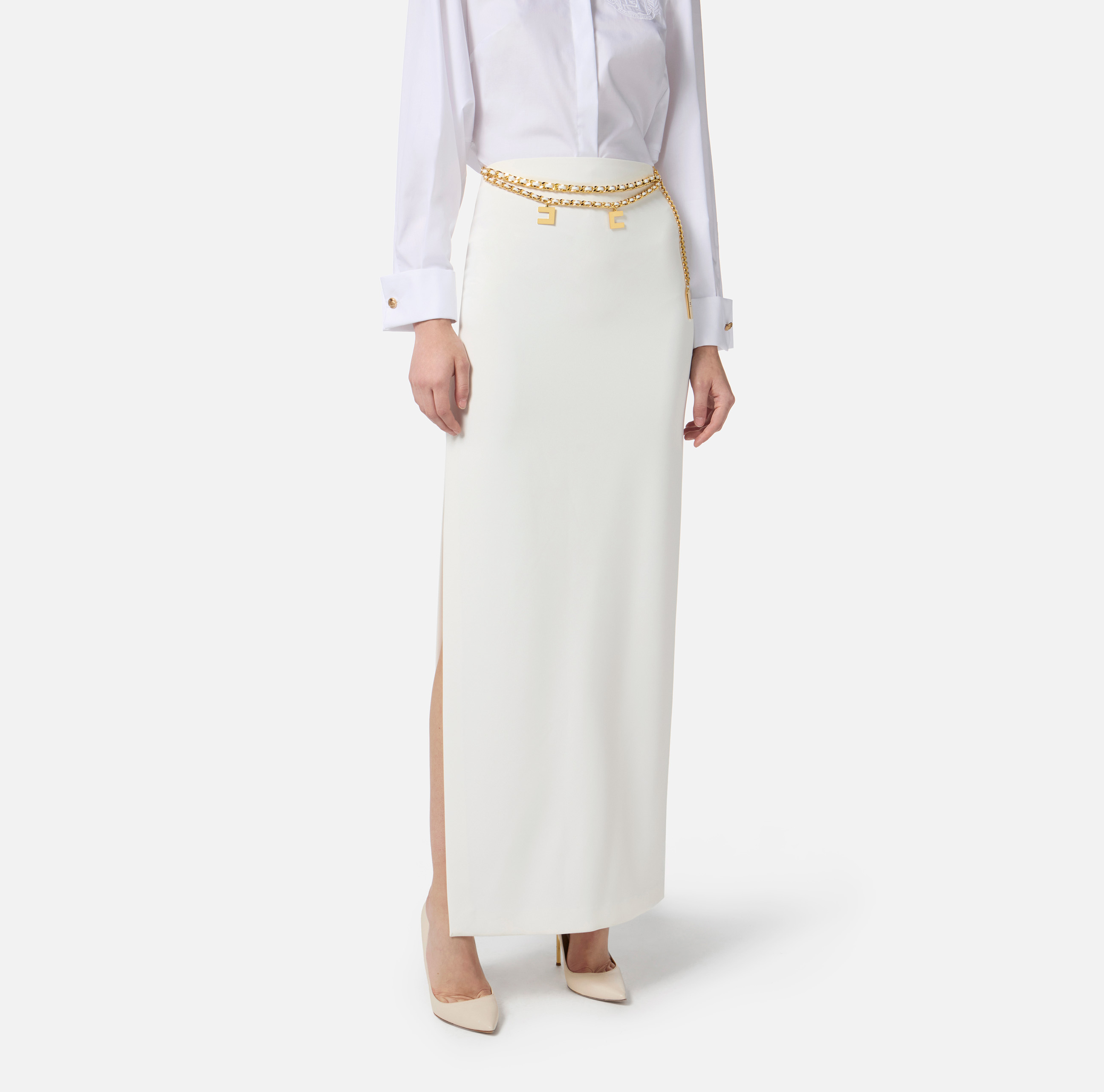 Lightweight crepe long skirt with chain | Elisabetta Franchi