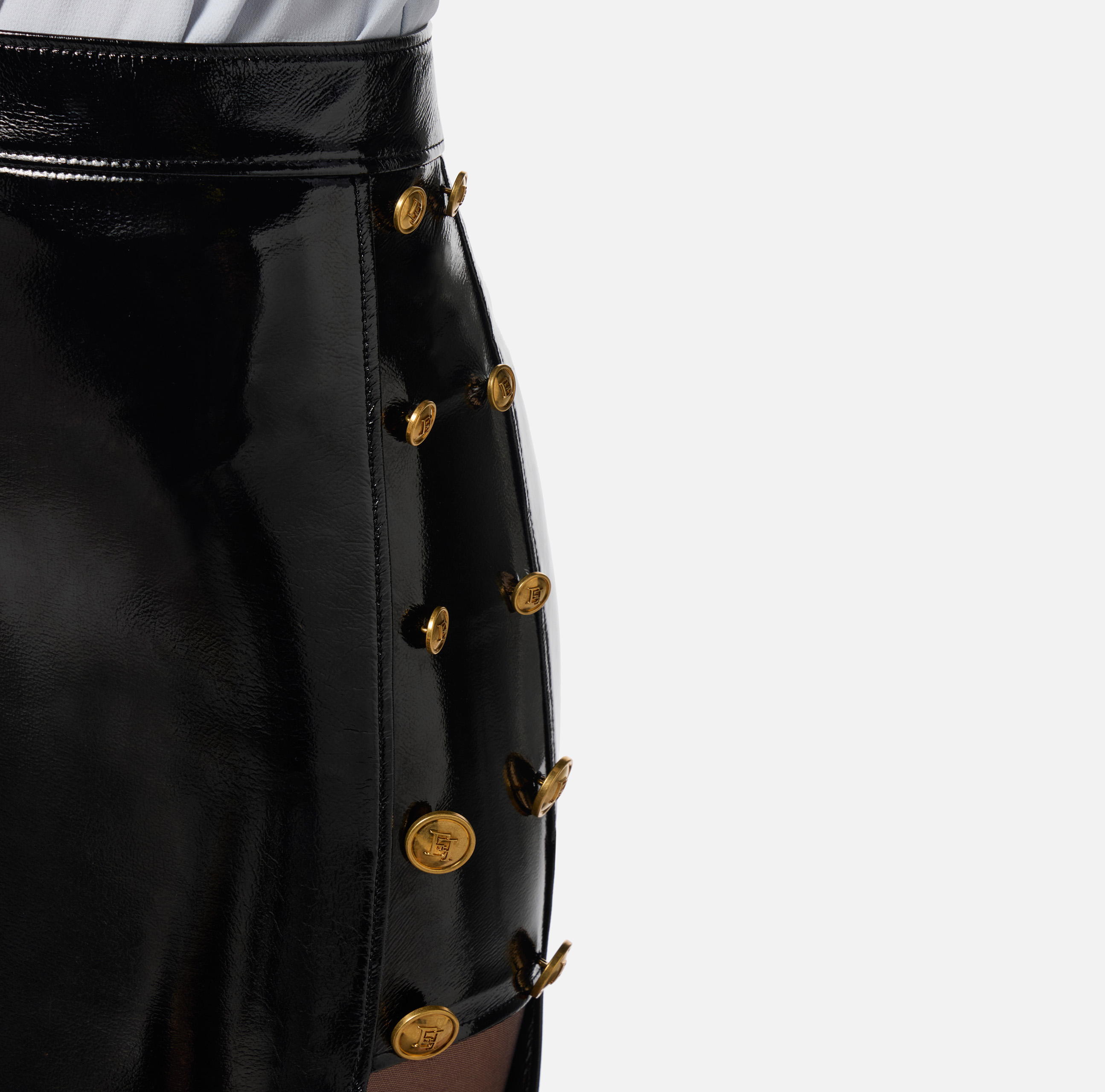 Gonna in vinile con bottoni gioiello Elisabetta Franchi