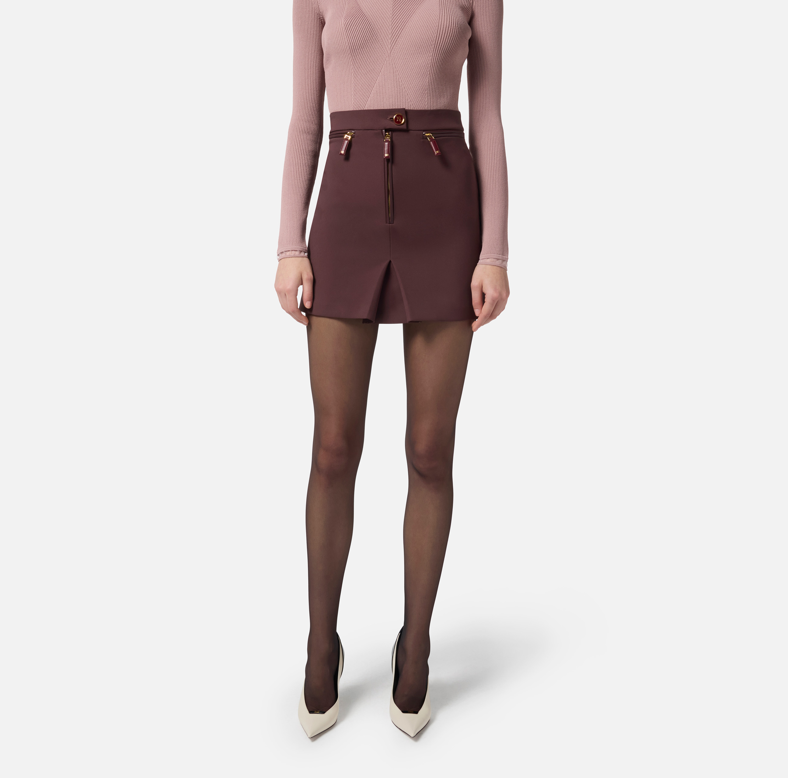 ミニスカート ELISABETTA FRANCHI DOUBLE CREPE MINI SKIRT WITH ZIP Skirt in double layer crêpe with zip | Elisabetta Franchi