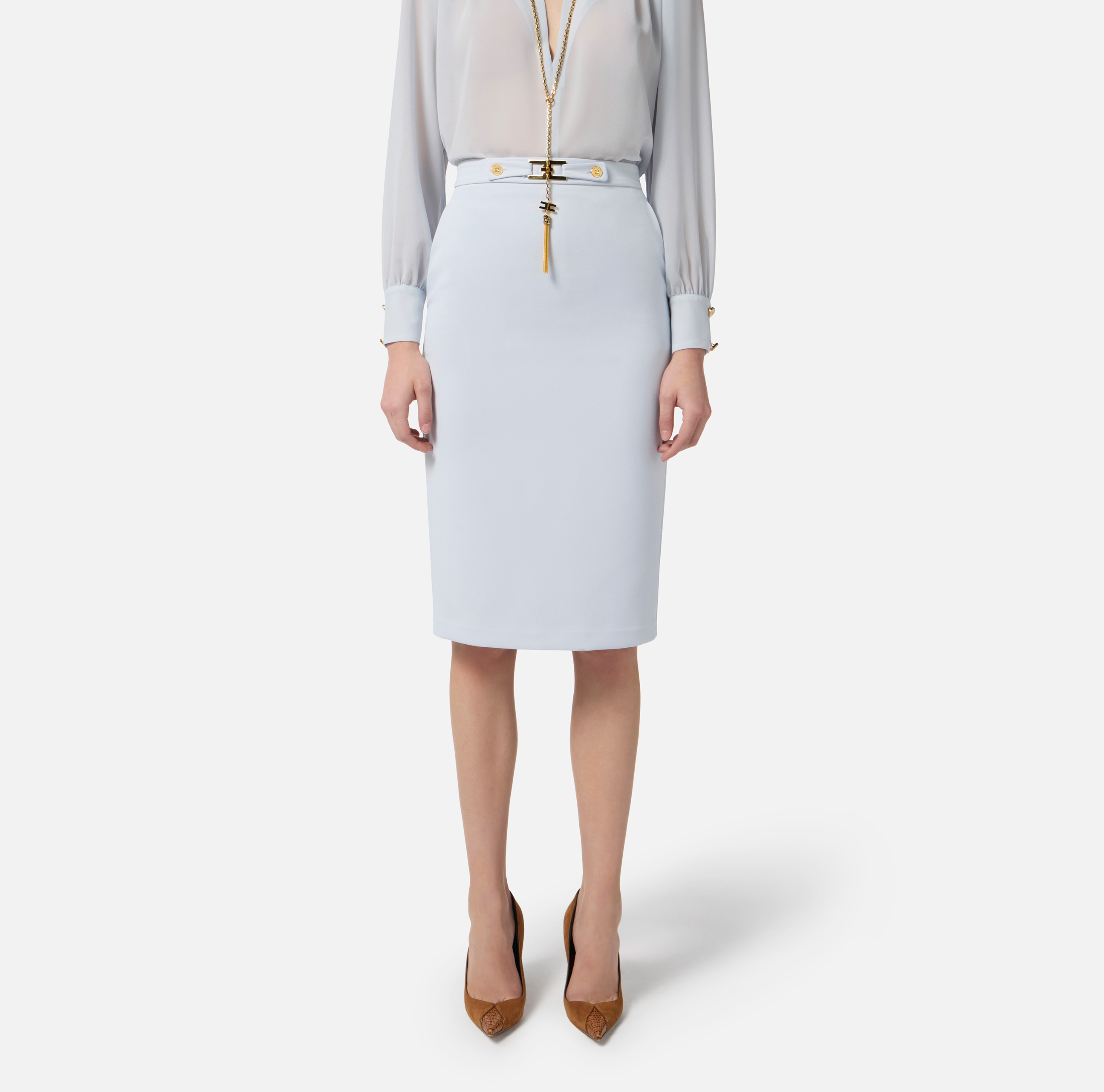 スカート ELISABETTA FRANCHI Woman Skirt Blue GJ35N 139 Elisabetta Franchi crystal-embellished Pleated Georgette