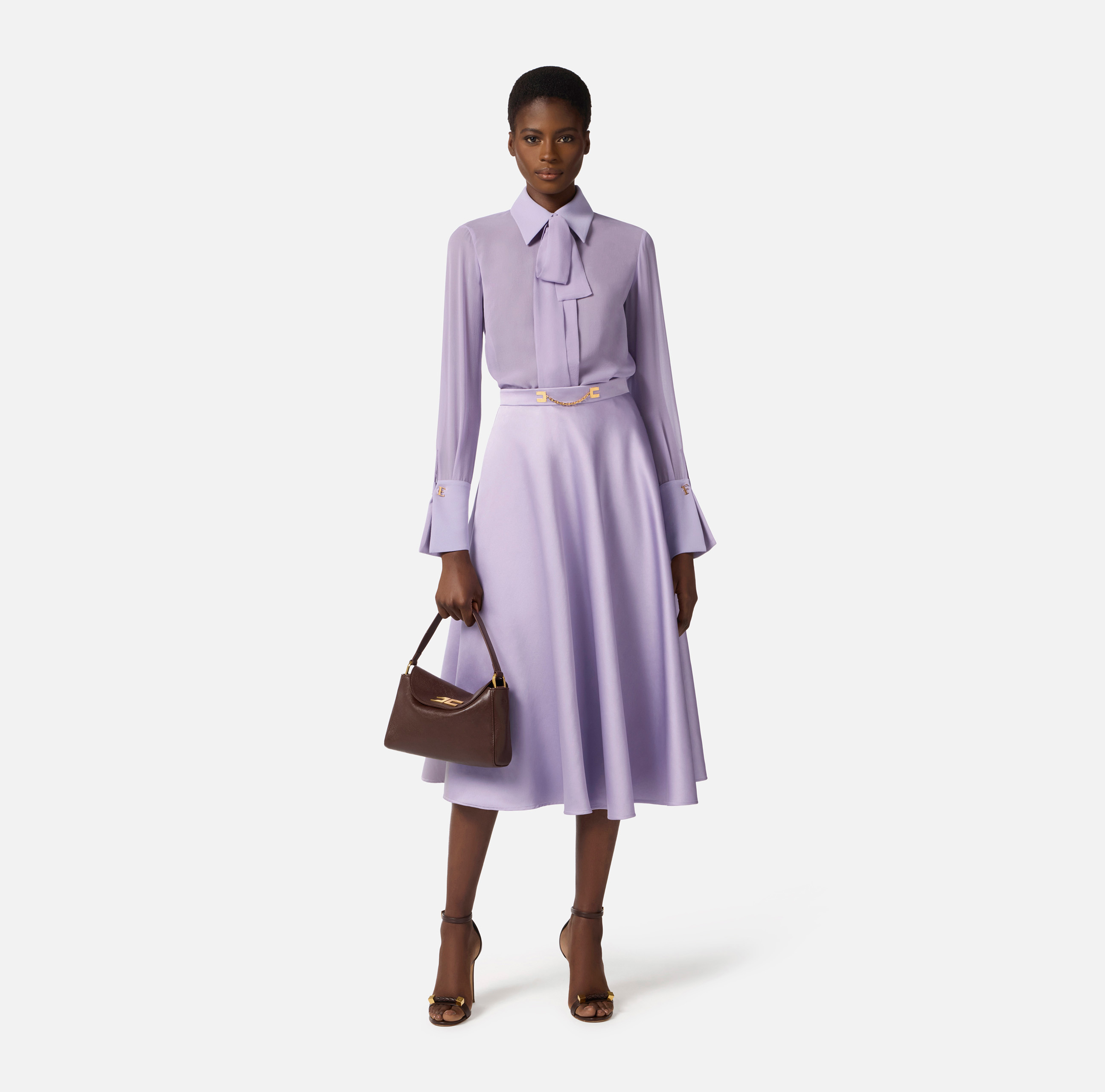 Skirt in duchess satin fabric with jewel logo | Elisabetta Franchi