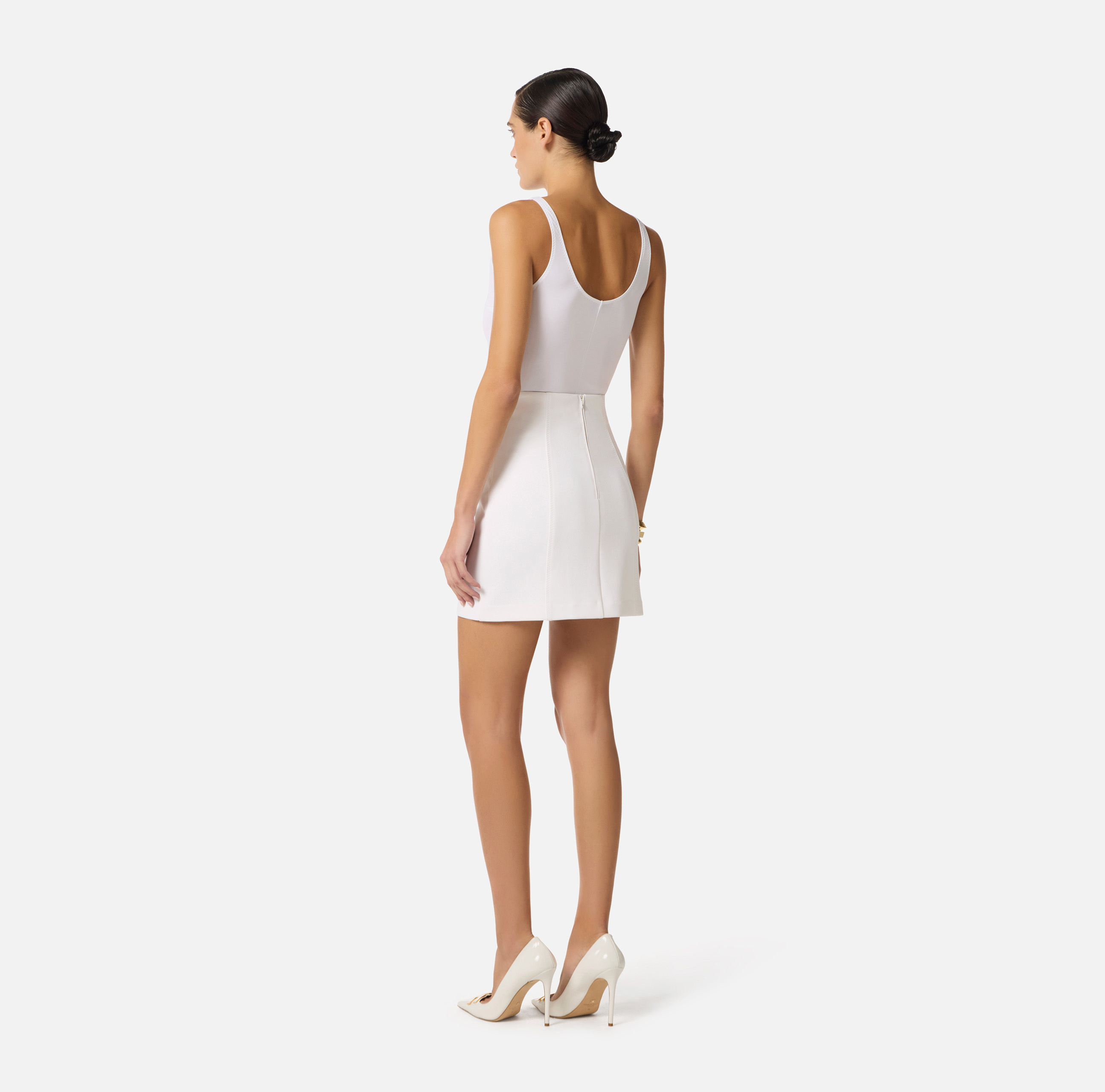 Stretch double crêpe mini skirt with elastic bands | Elisabetta