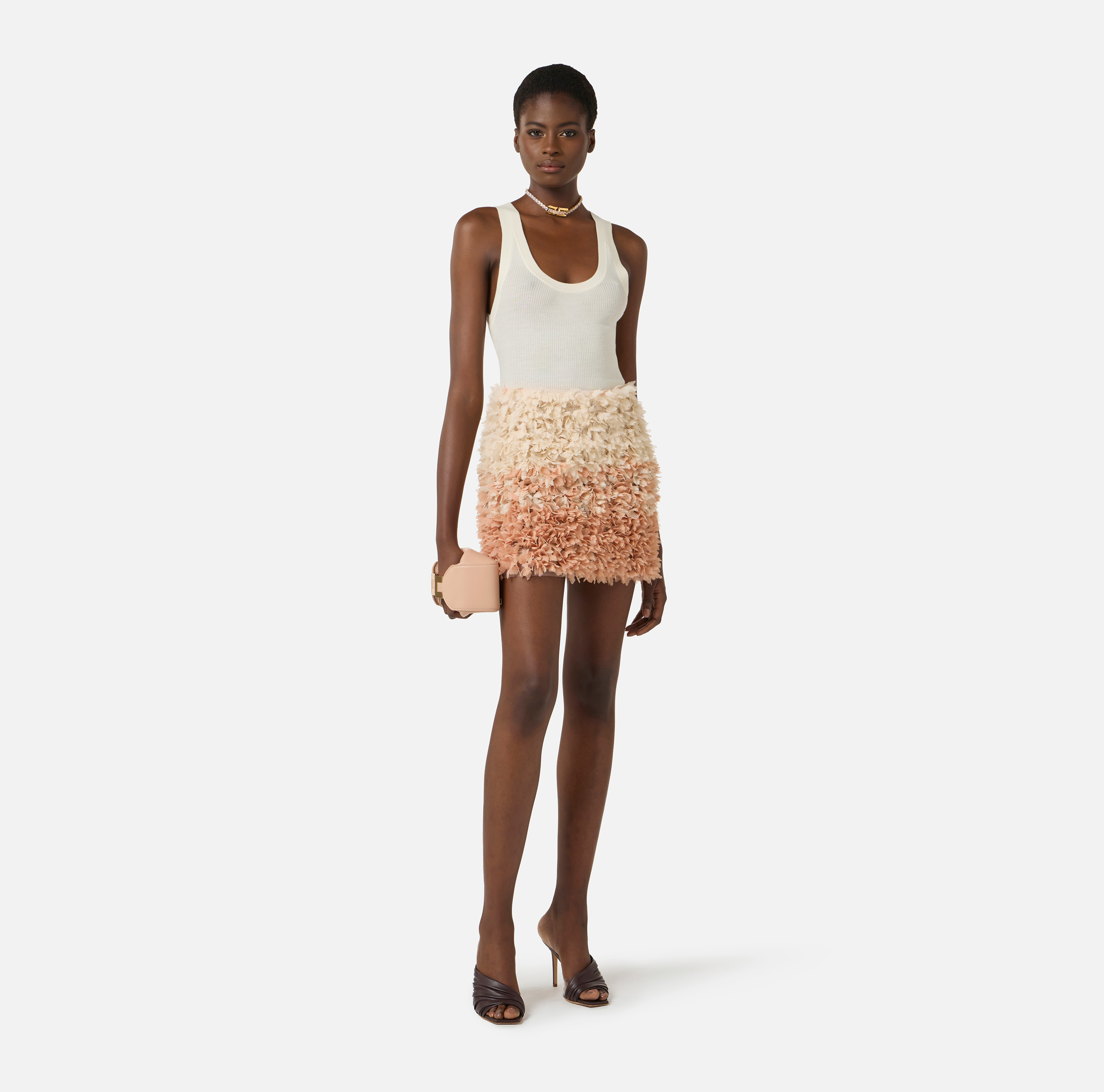 Tulle miniskirt with floral embroideries | Elisabetta Franchi
