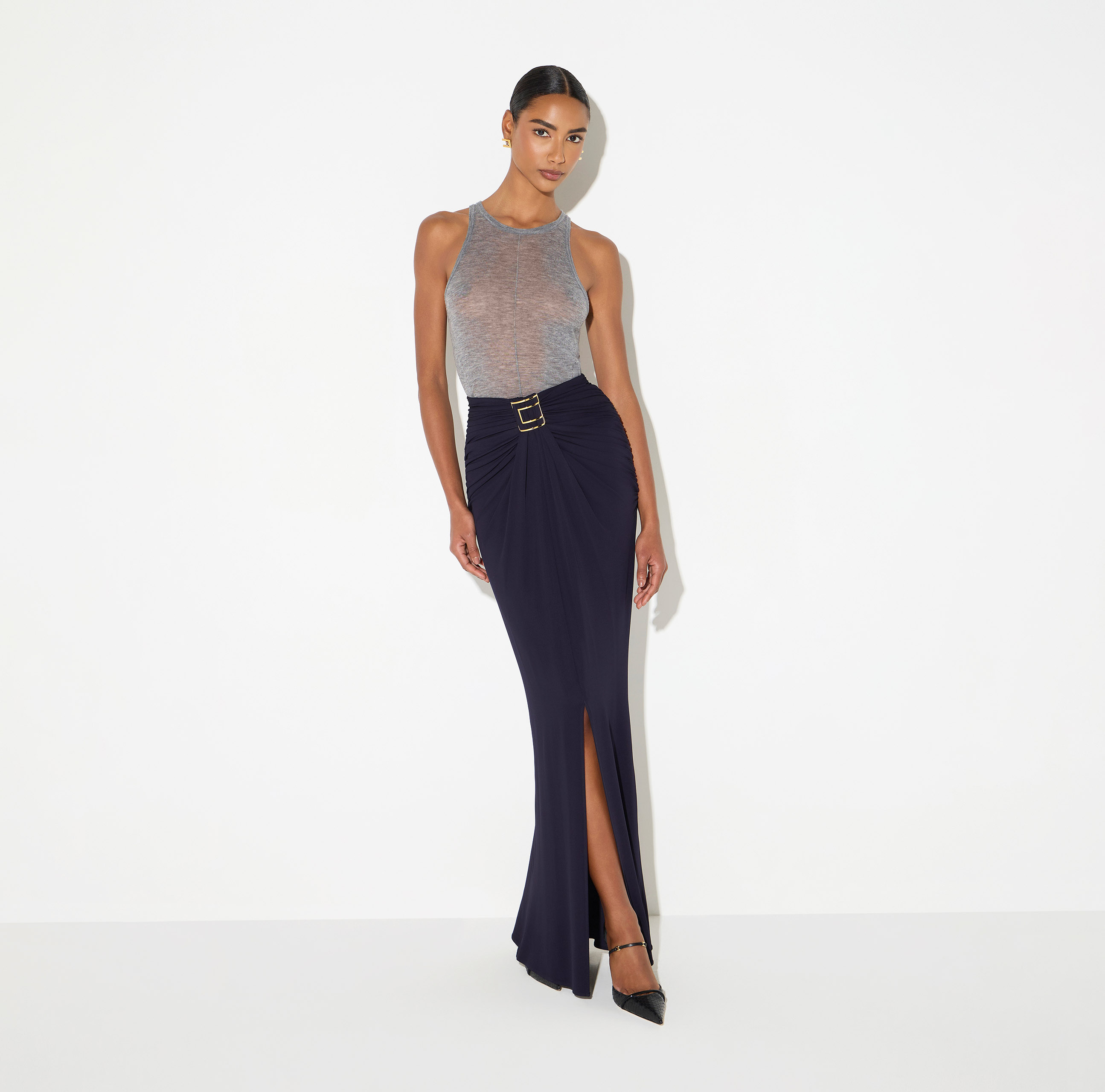 Skirt in crêpe jersey fabric with jewel logo | Elisabetta Franchi