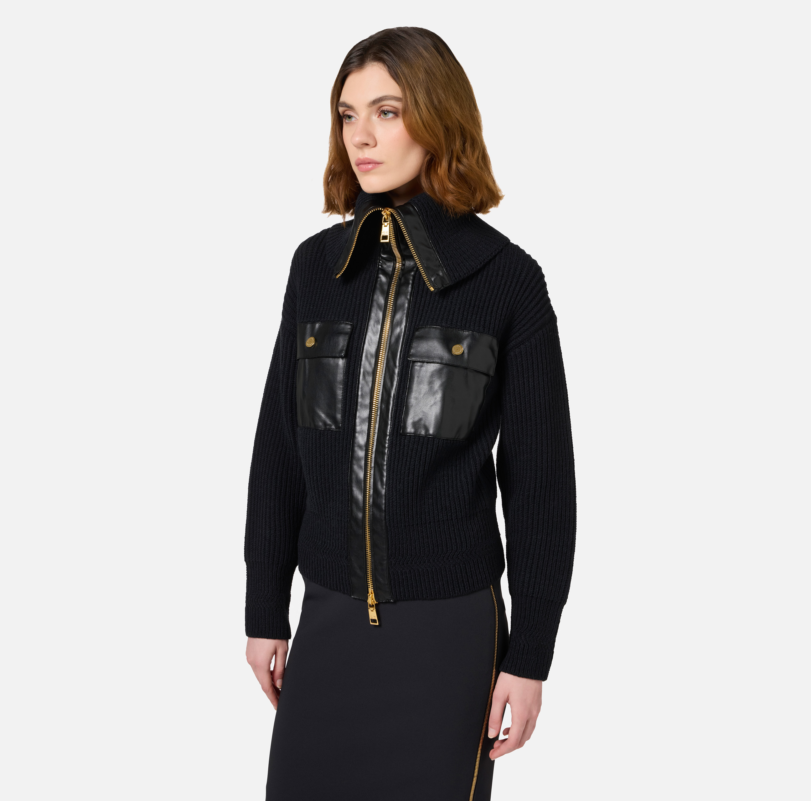 Fisherman's rib wool cardigan with maxi zip | Elisabetta Franchi