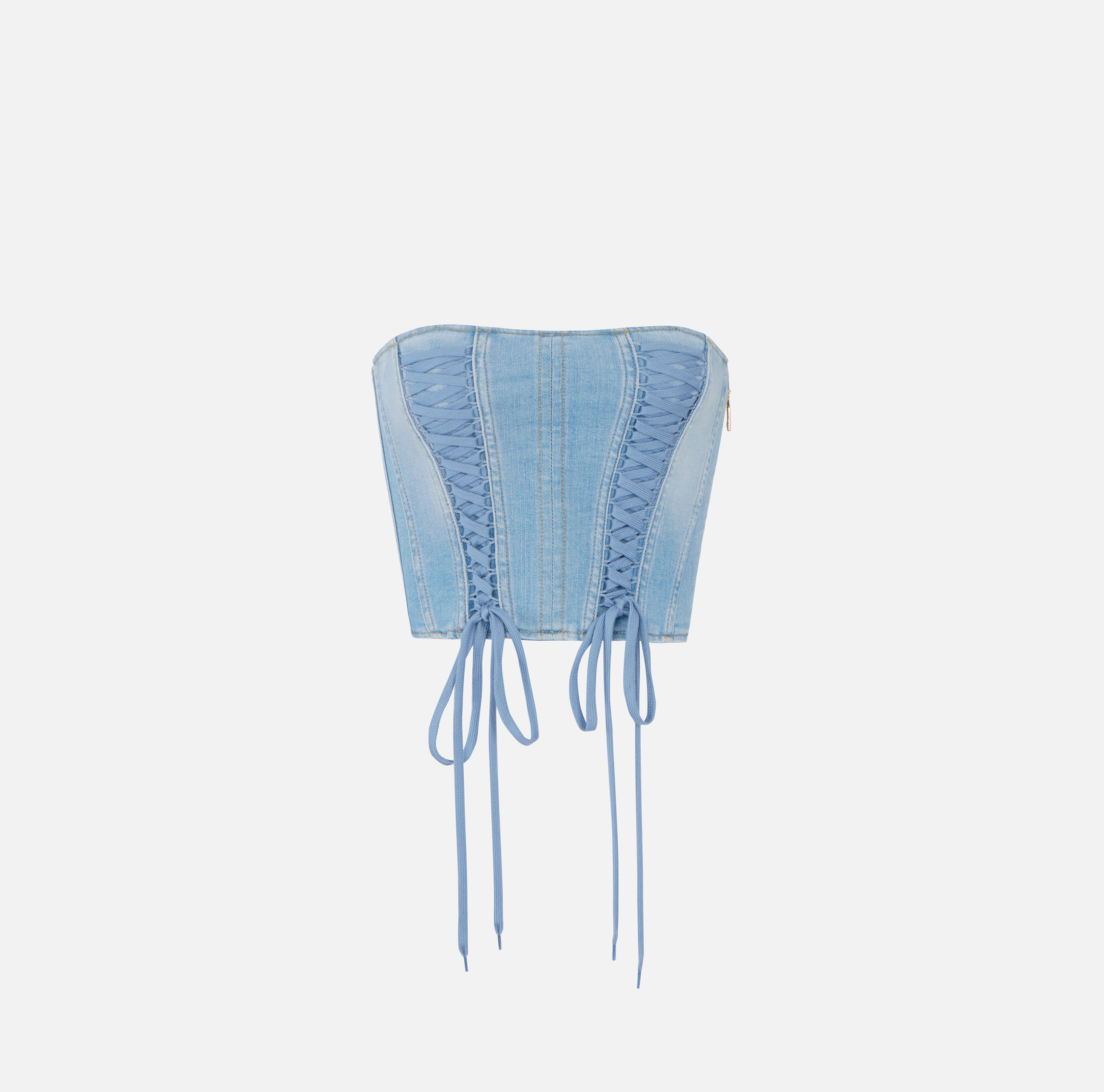Denim bustier top with crossover laces | Elisabetta Franchi