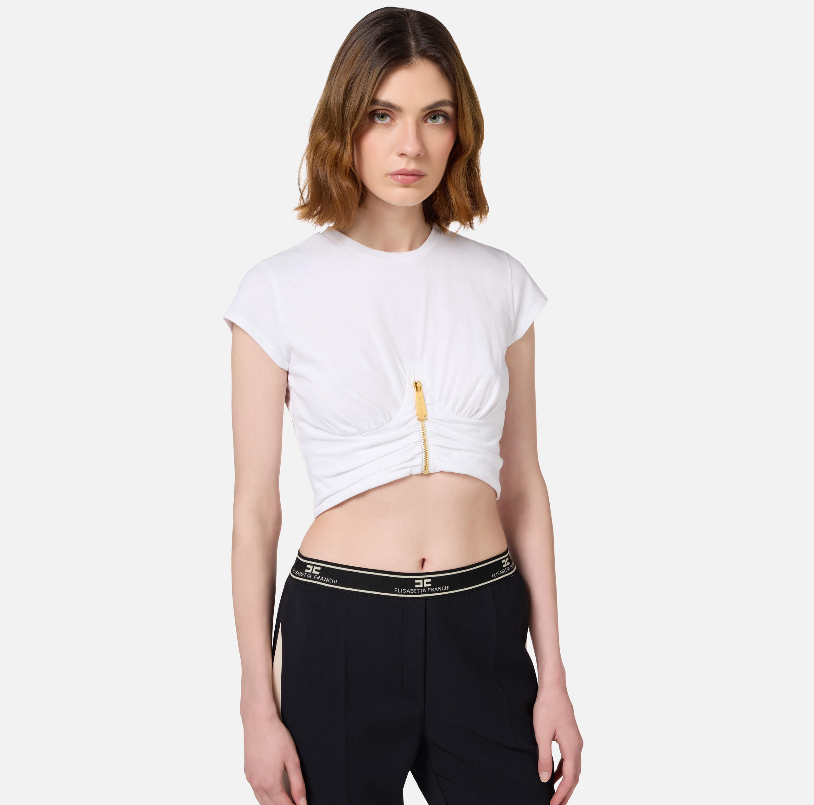 Elisabetta Franchi logo-patch Top | Black | FARFETCH