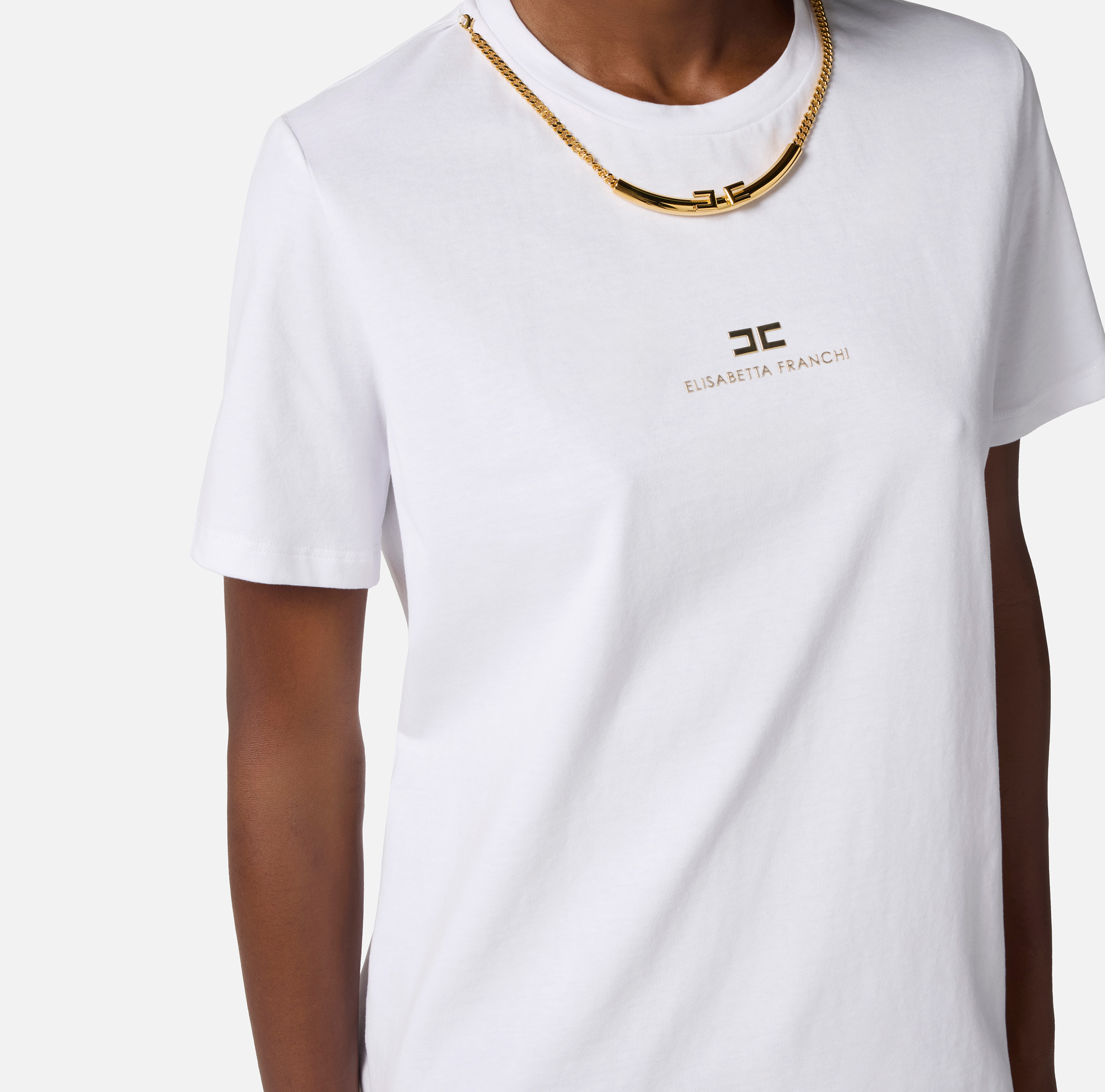 【25-26AW】ELISABETTA FRANCHI アクセサリー ジャージーTシャツ Cotton jersey T-shirt with necklace | Elisabetta Franchi
