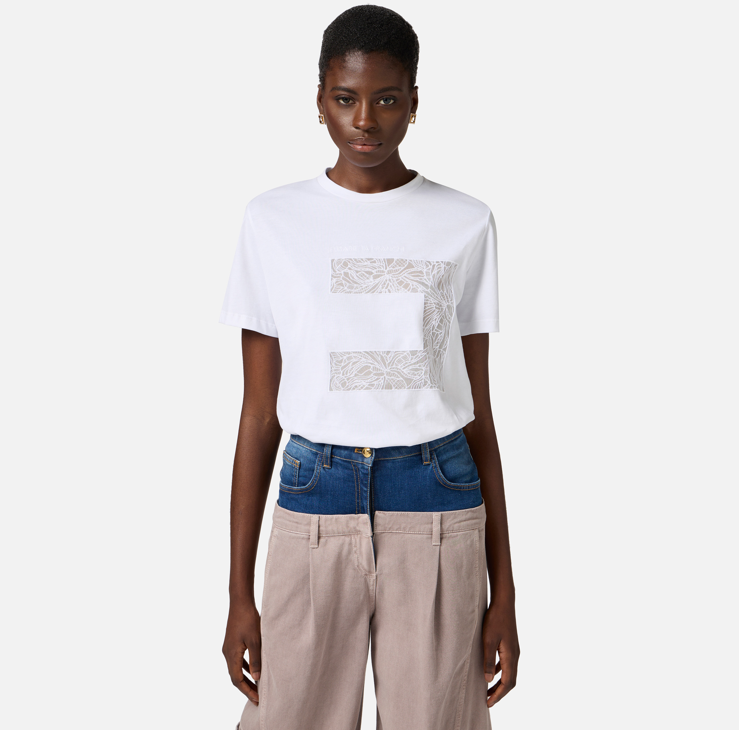 Tシャツ・カットソー ELISABETTA FRANCHI Woman T-Shirt Blue MA030 DC8 Elisabetta Franchi Woman T-shirt with Logo Embroidery in