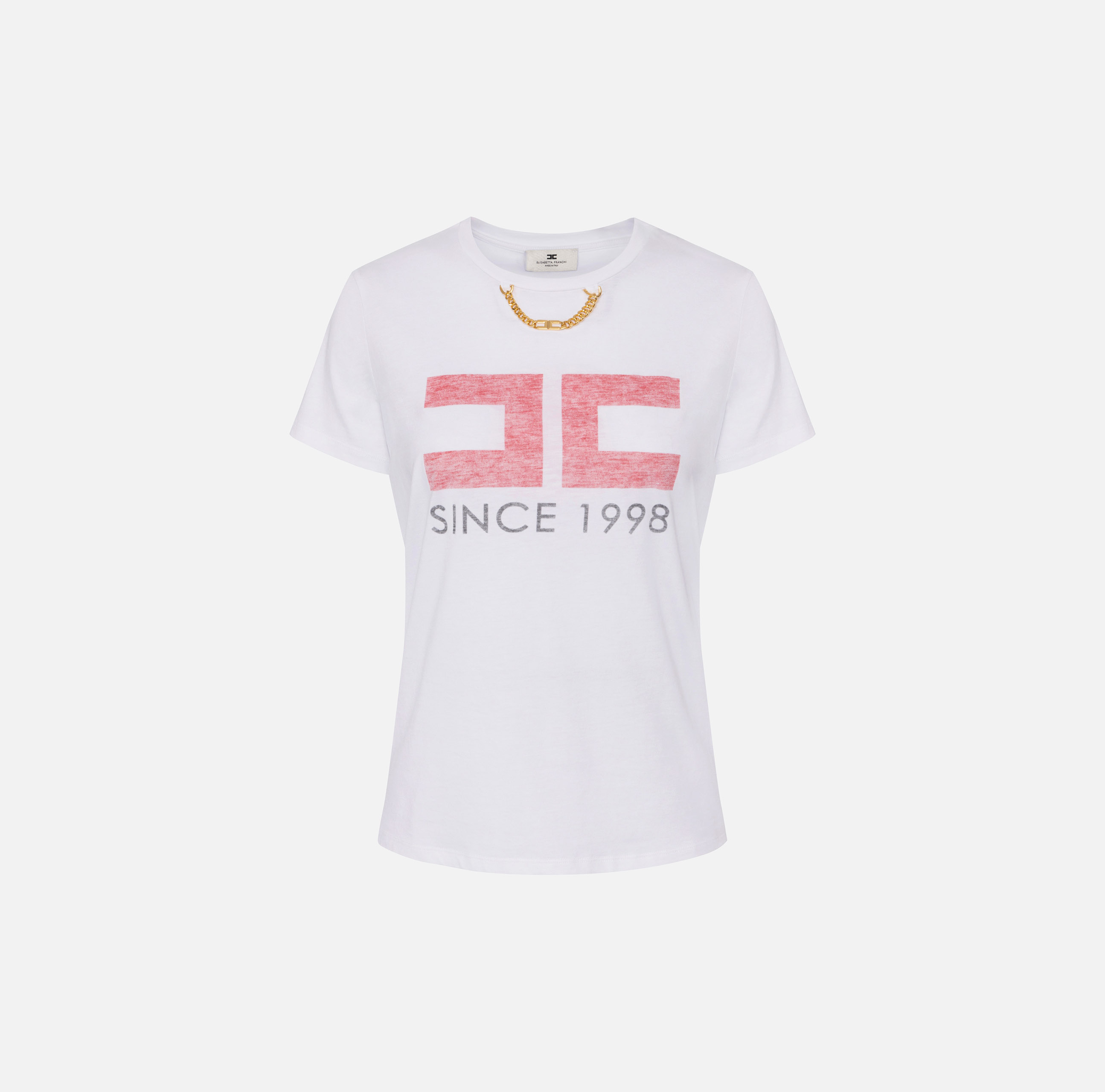 Tシャツ・カットソー ELISABETTA FRANCHI T-SHIRT IN COTTON JERSEY WITH JEWEL LOGO Jersey T-shirt with print and chain | Elisabetta Franchi