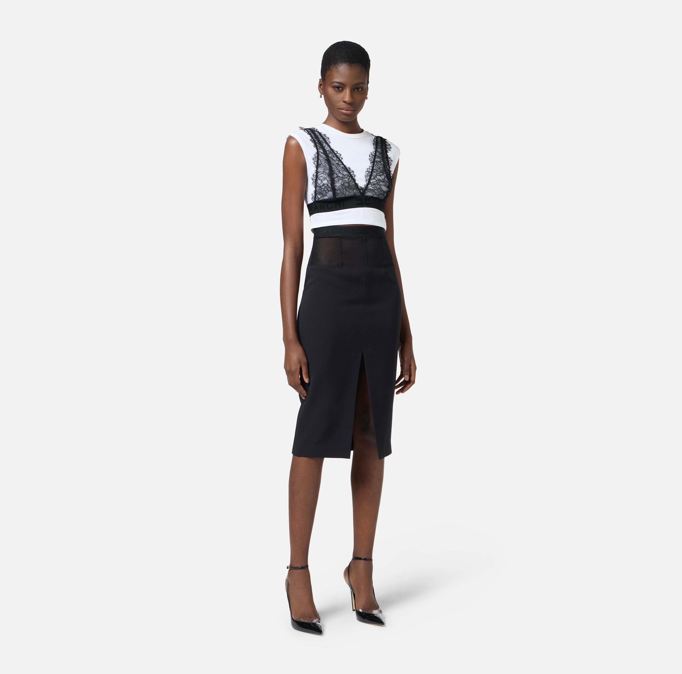 Jersey T-shirt with lace bralette | Elisabetta Franchi
