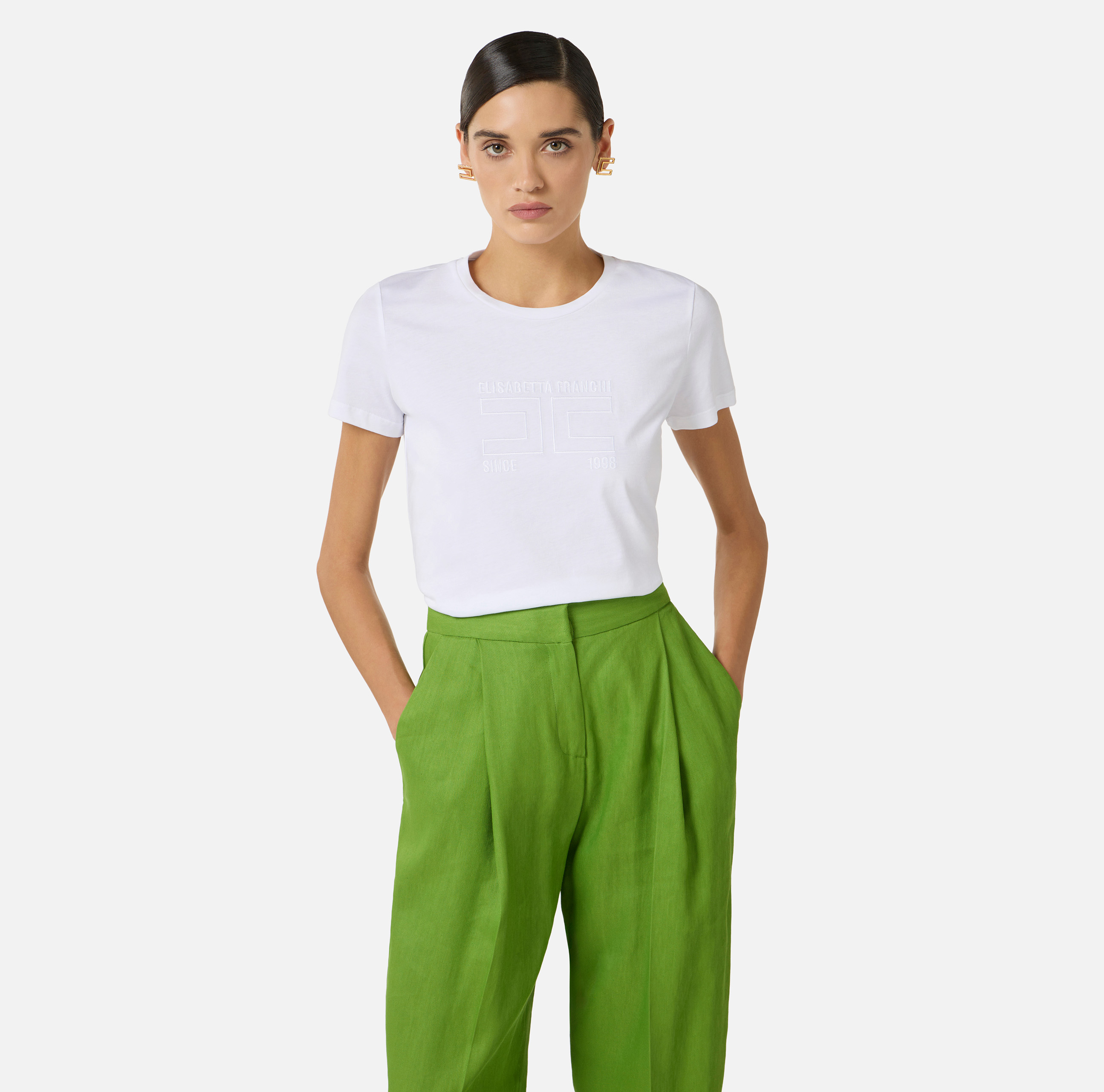 ELISABETTAFRANCHI エリザベッタフランキ Tシャツ 半袖 ロゴ Women's T-shirts: elegant, longline or with short sleeves