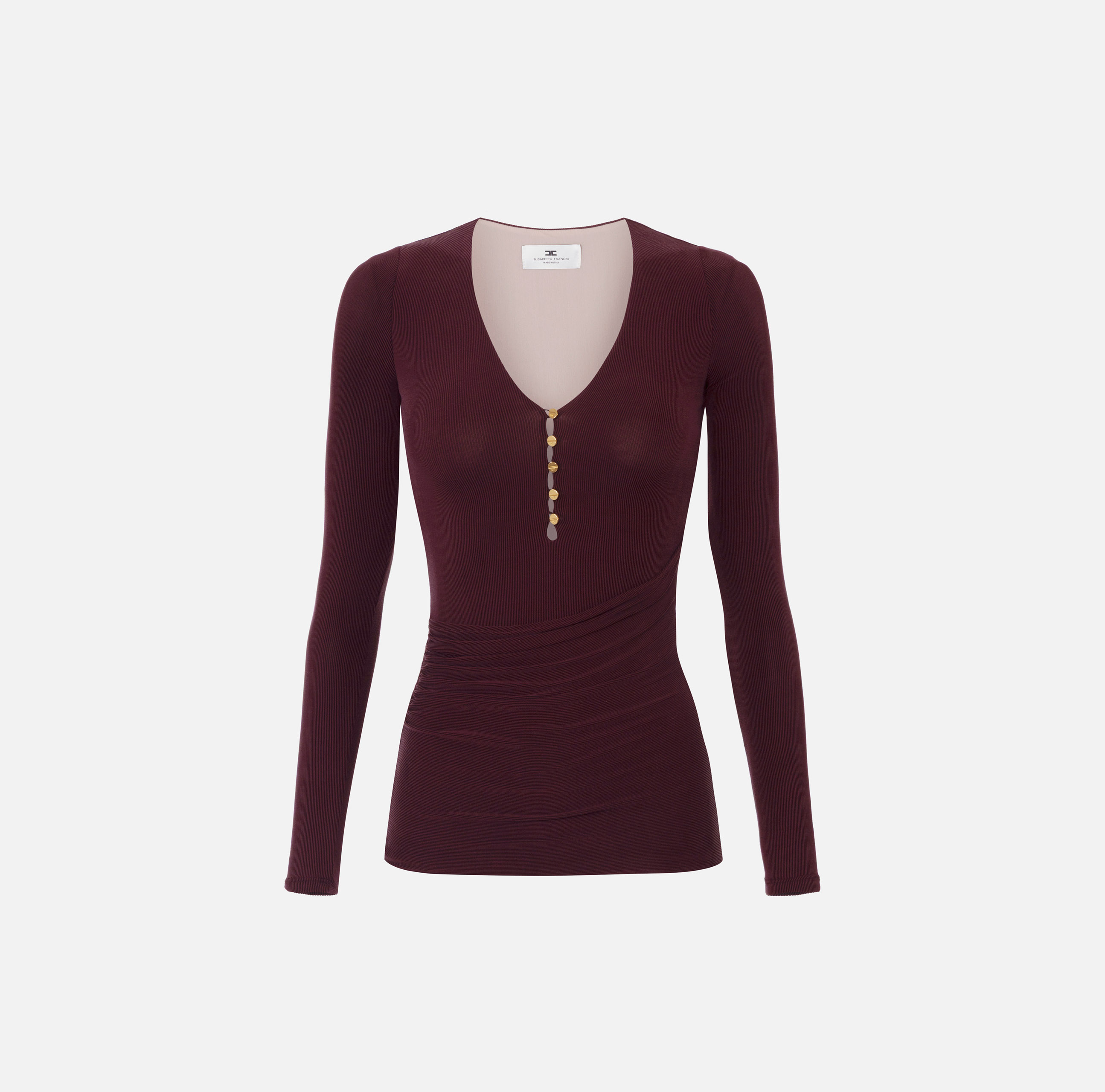 【Elisabetta Franchi】アシンメトリージャージーTシャツ ELISABETTA FRANCHI T-Shirt Jersey Asimmetrica-Gesso | walcor-it