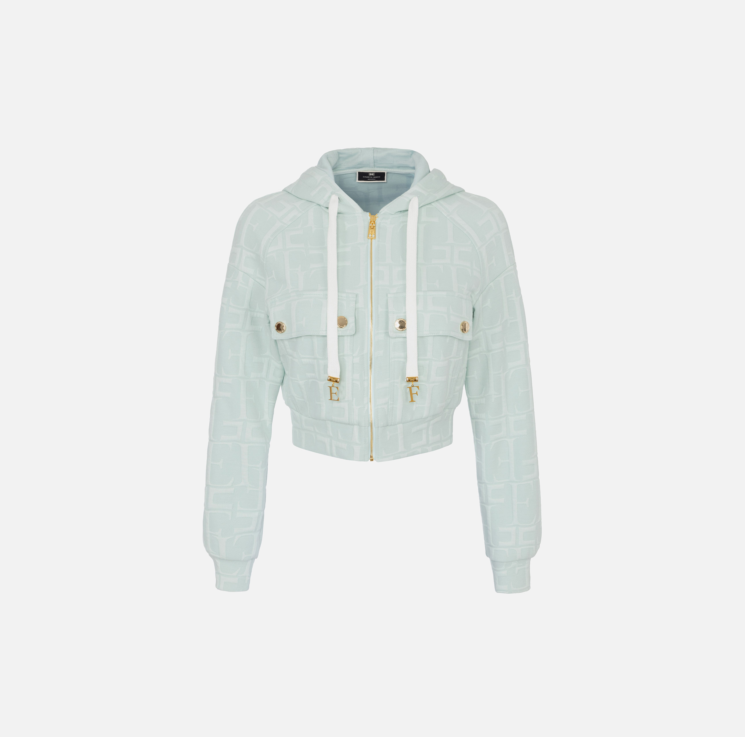 Jacquard cotton sweatshirt with hood and zip | Elisabetta Franchi