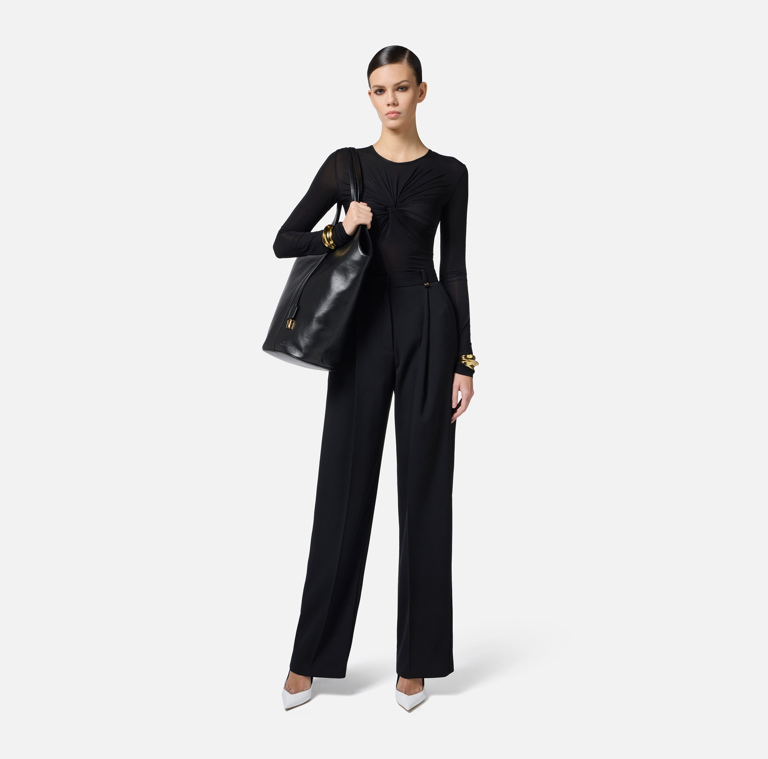 Top in stretch organza fabric with drape | Elisabetta Franchi Top in stretch organza fabric with drape | Elisabetta Franchi