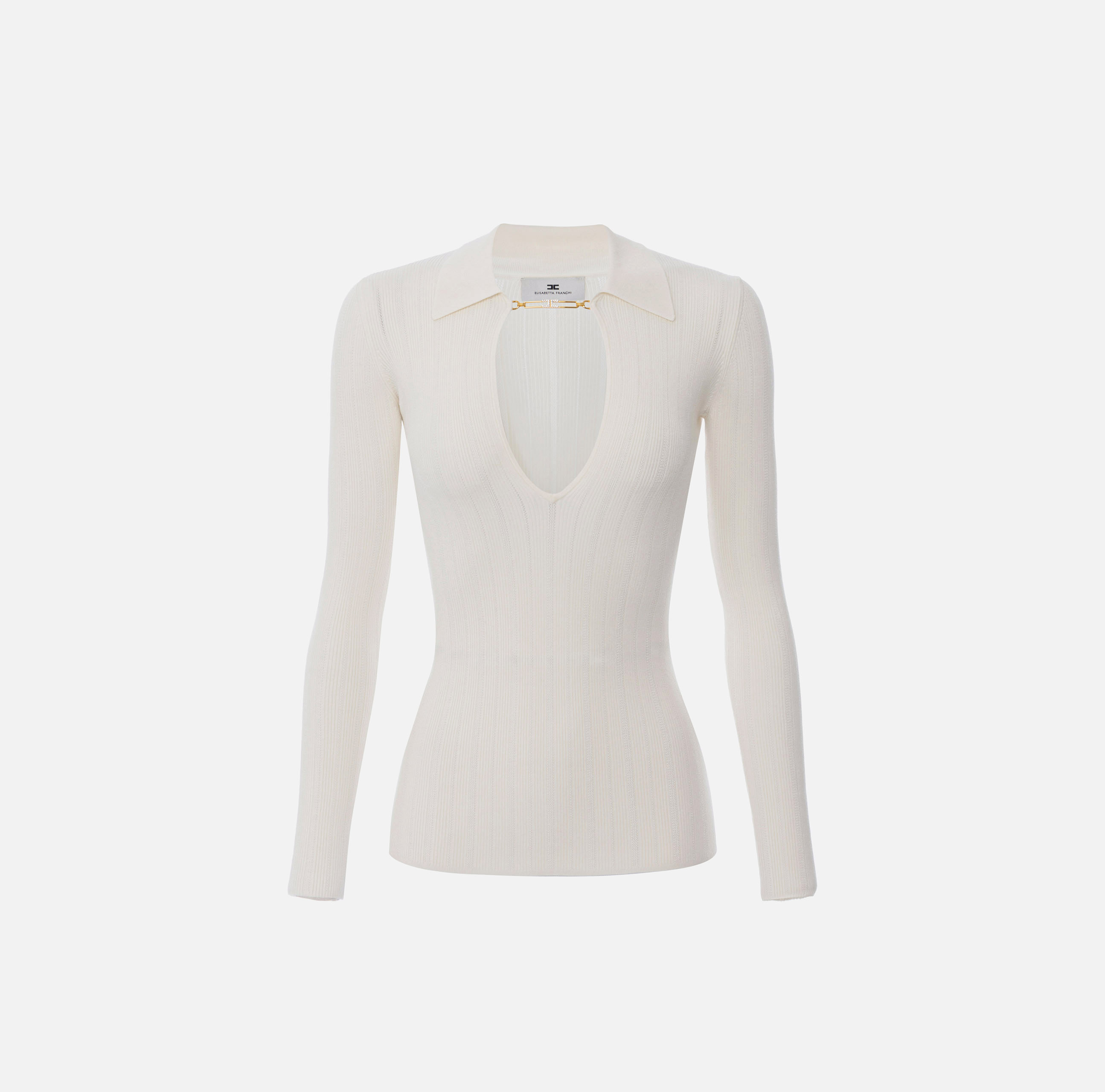 Tシャツ・カットソー ELISABETTA FRANCHI Ribbed knitted top with l detail Elisabetta Franchi women's ribbed knit top tk97s41e2 Butter