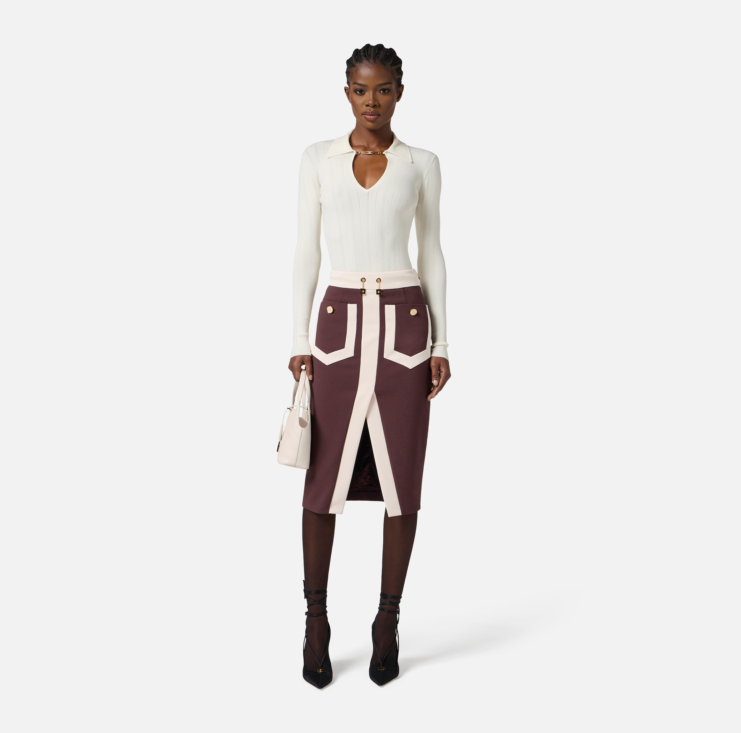 Top in ribbed knit fabric with openwork details | Elisabetta