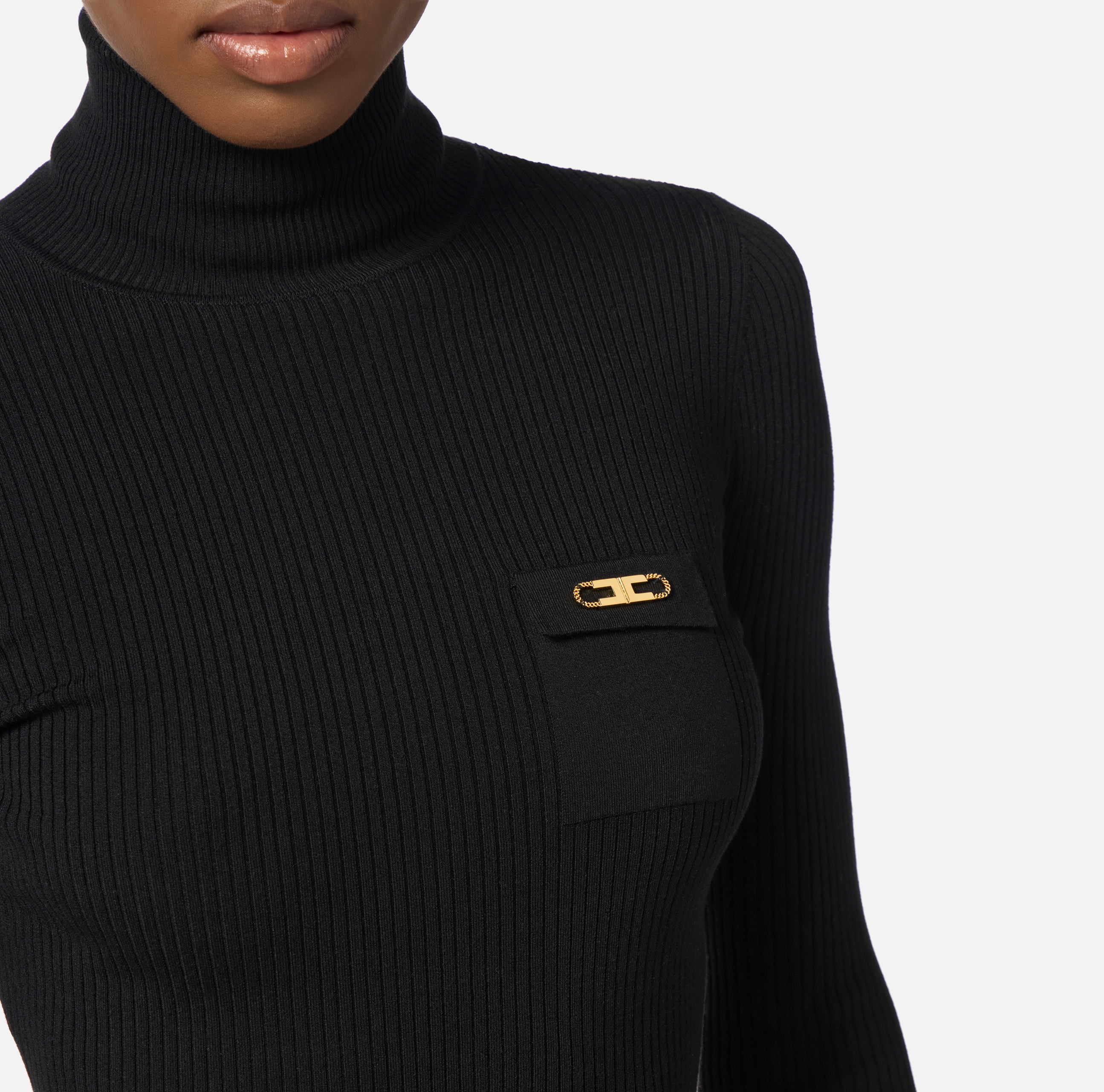 Ribbed knit top with breast pocket | Elisabetta Franchi Ribbed knit top with breast pocket | Elisabetta Franchi