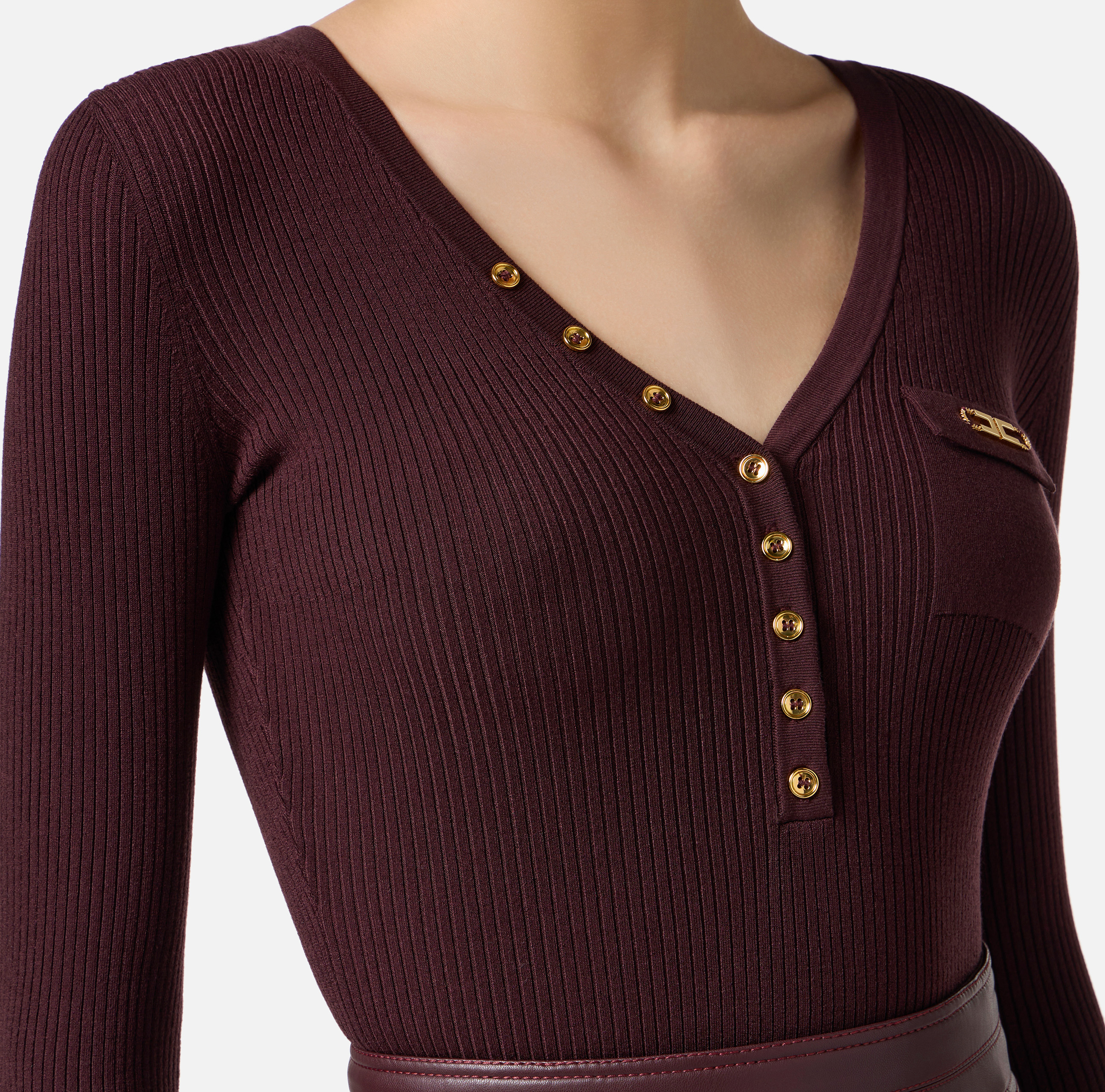 Ribbed knit top with breast pocket | Elisabetta Franchi
