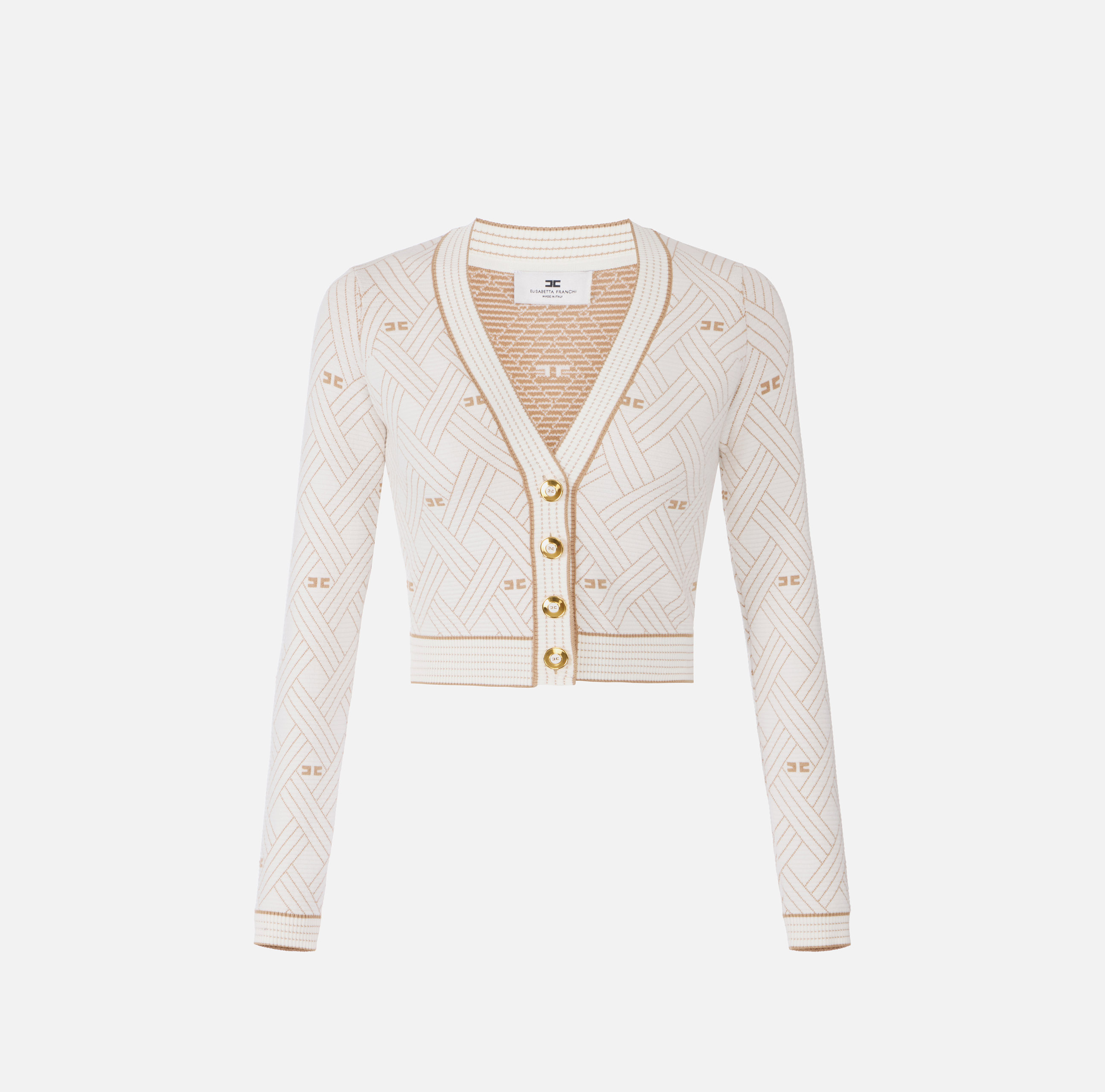 Cardigan in knit fabric with diamond-shaped jacquard fabric