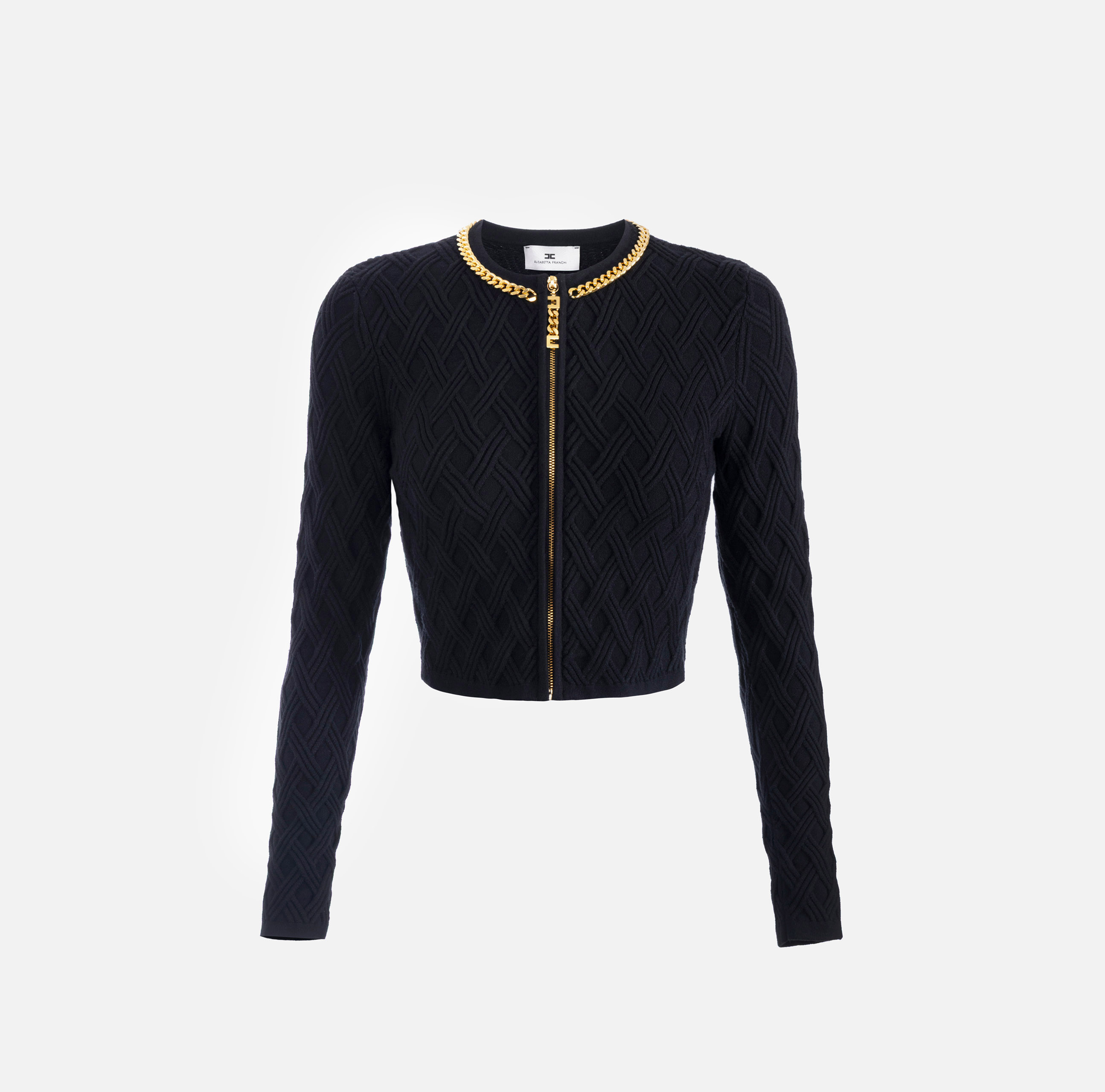 Cardigan in knit fabric with diamonds and jewel details