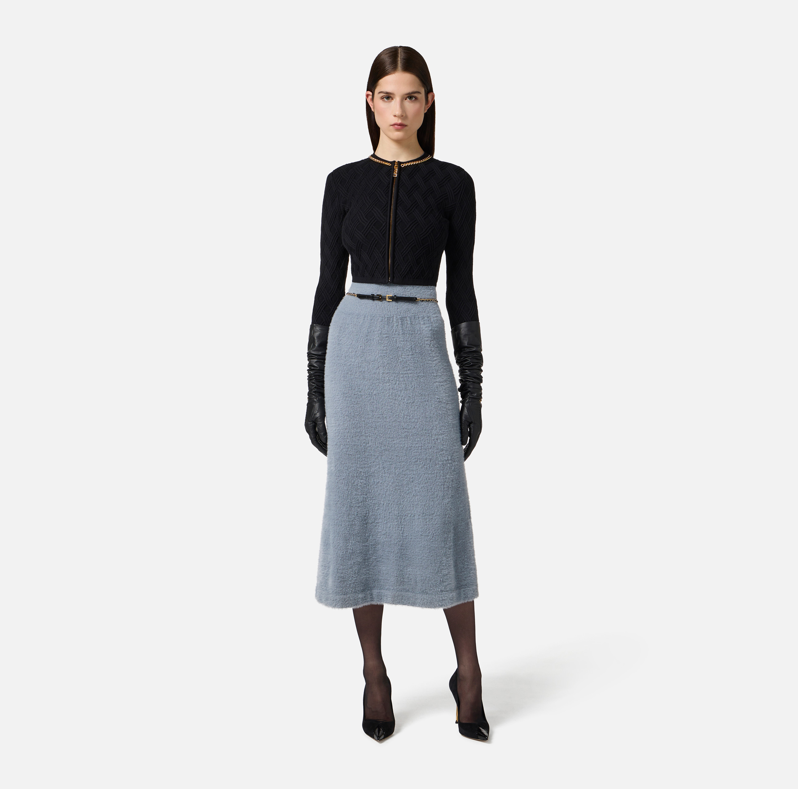 Cardigan in knit fabric with diamonds and jewel details