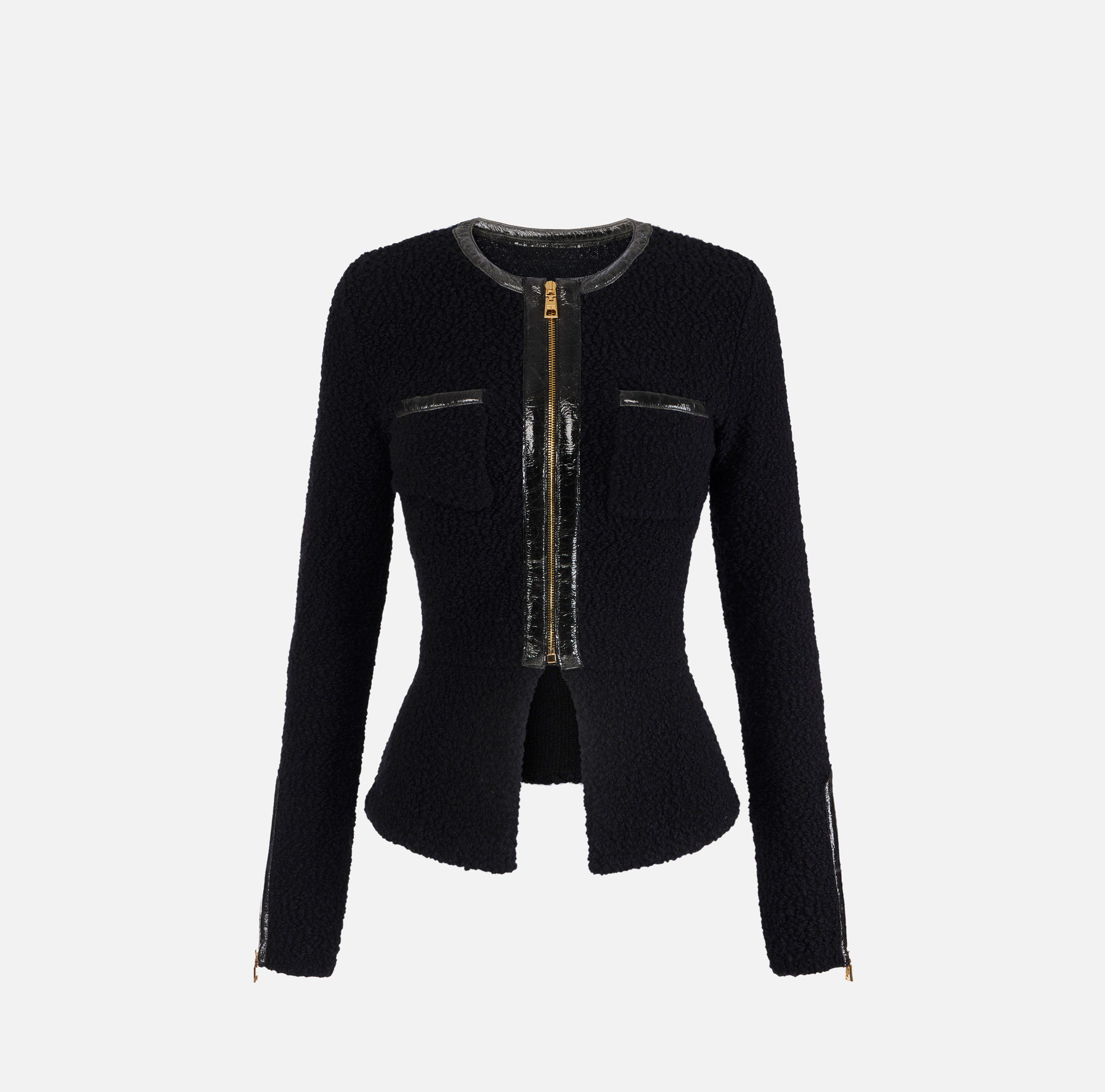 Bouclé knit cardigan with vinyl details | Elisabetta Franchi