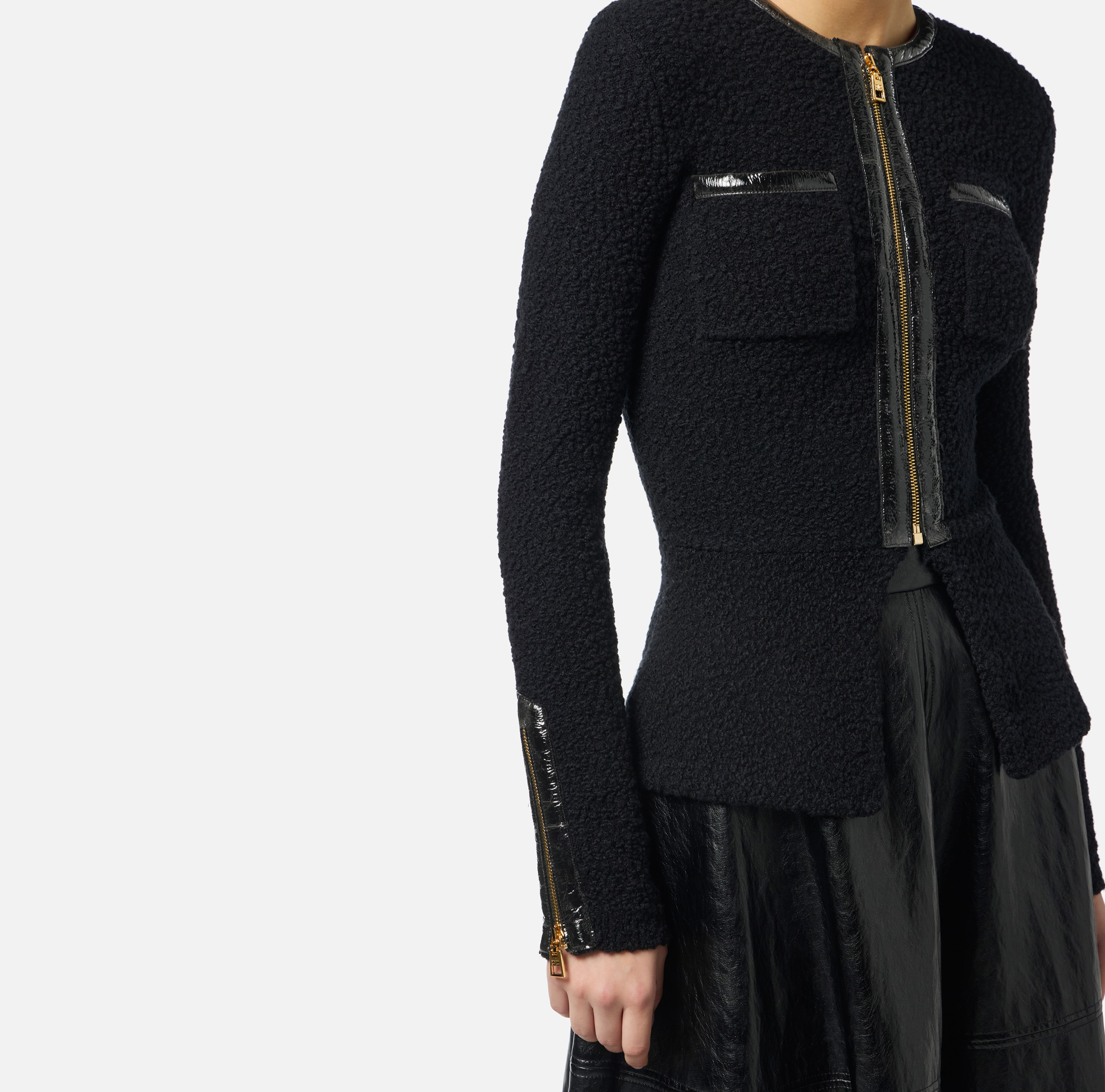 Bouclé knit cardigan with vinyl details | Elisabetta Franchi