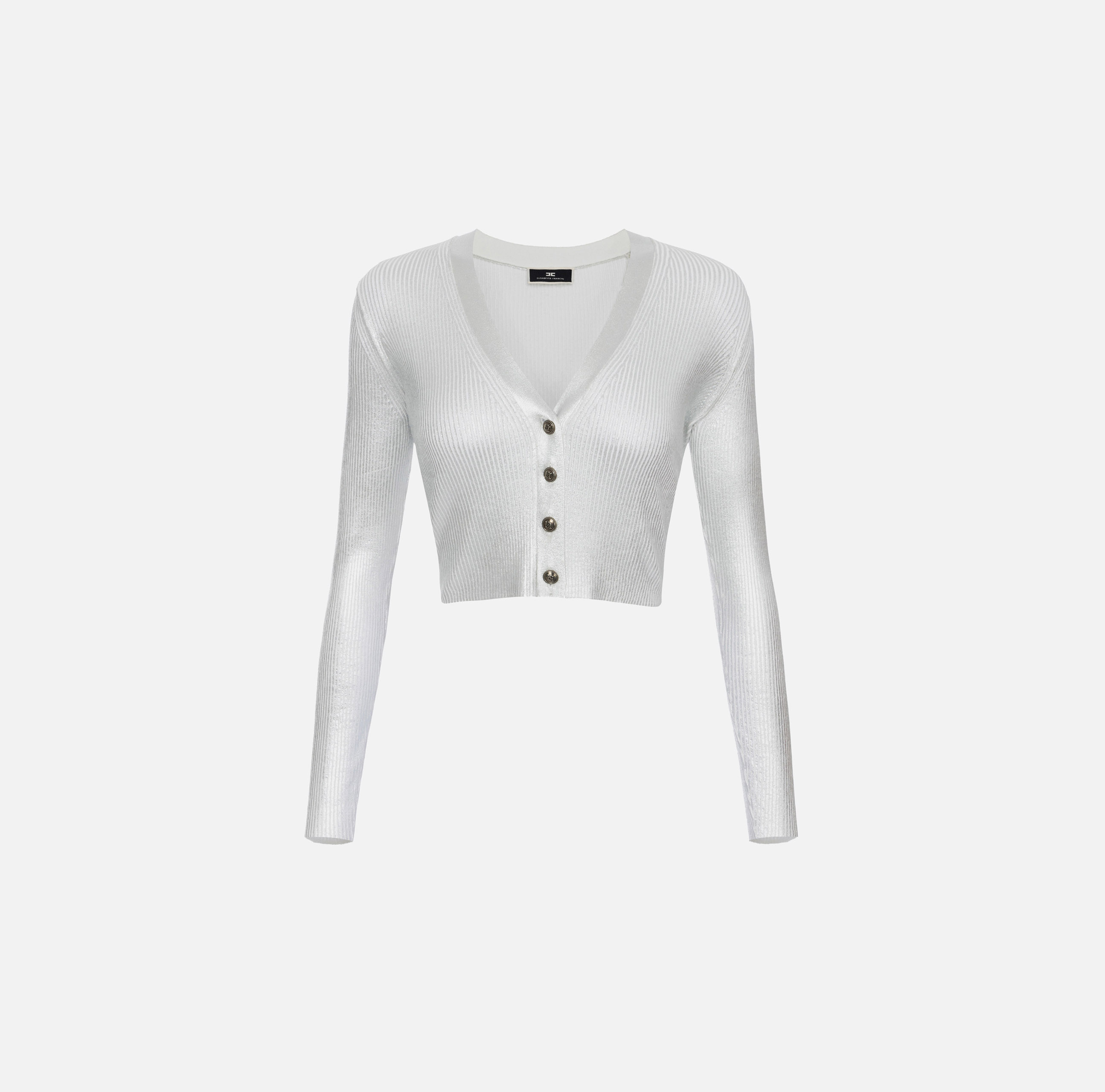 Cropped cardigan in laminated viscose fabric | Elisabetta Franchi