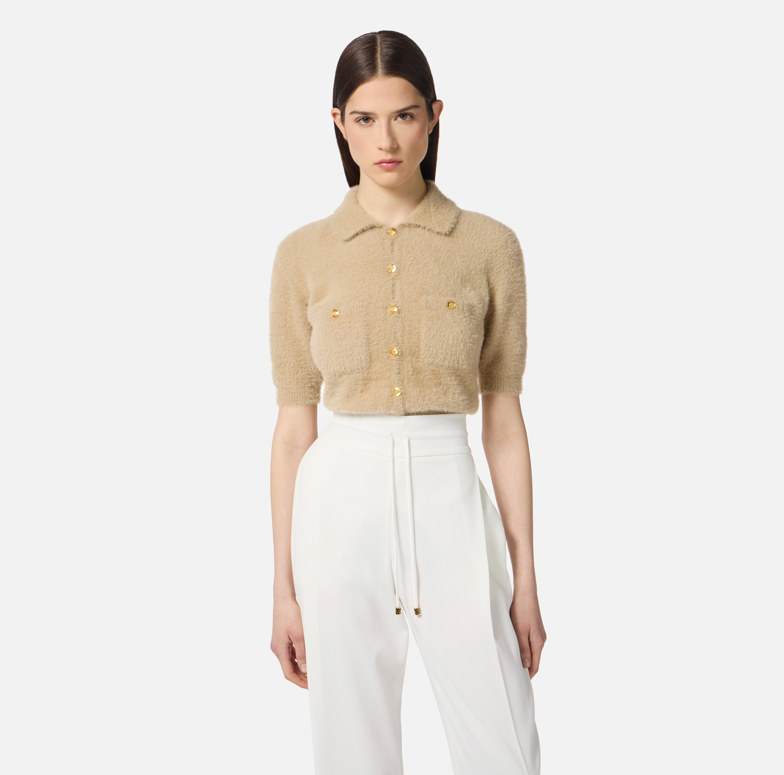 Mini cardigan in knit fabric with jewel buttons | Elisabetta Franchi