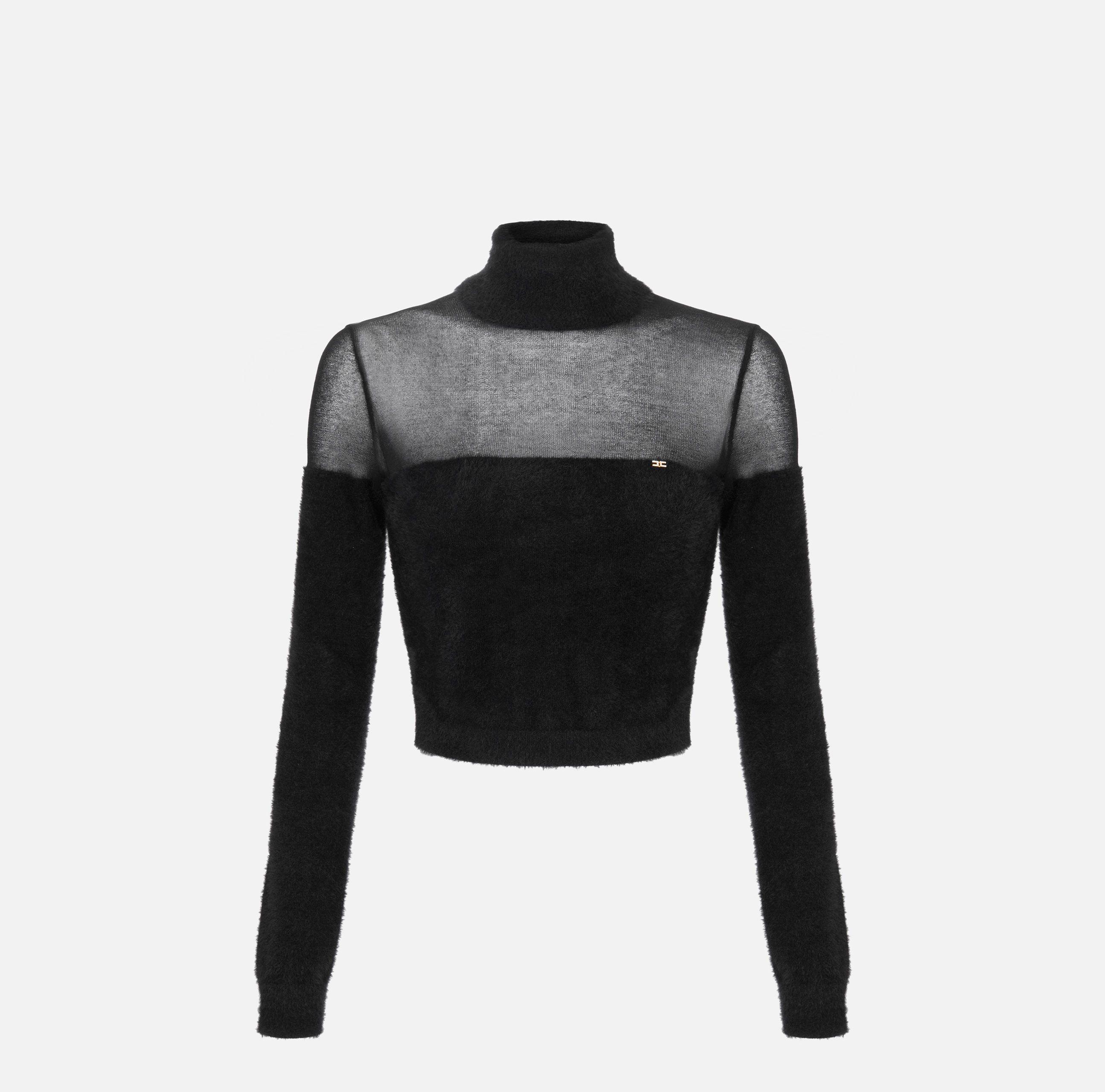 Turtleneck top in knit fabric with jewel logo | Elisabetta