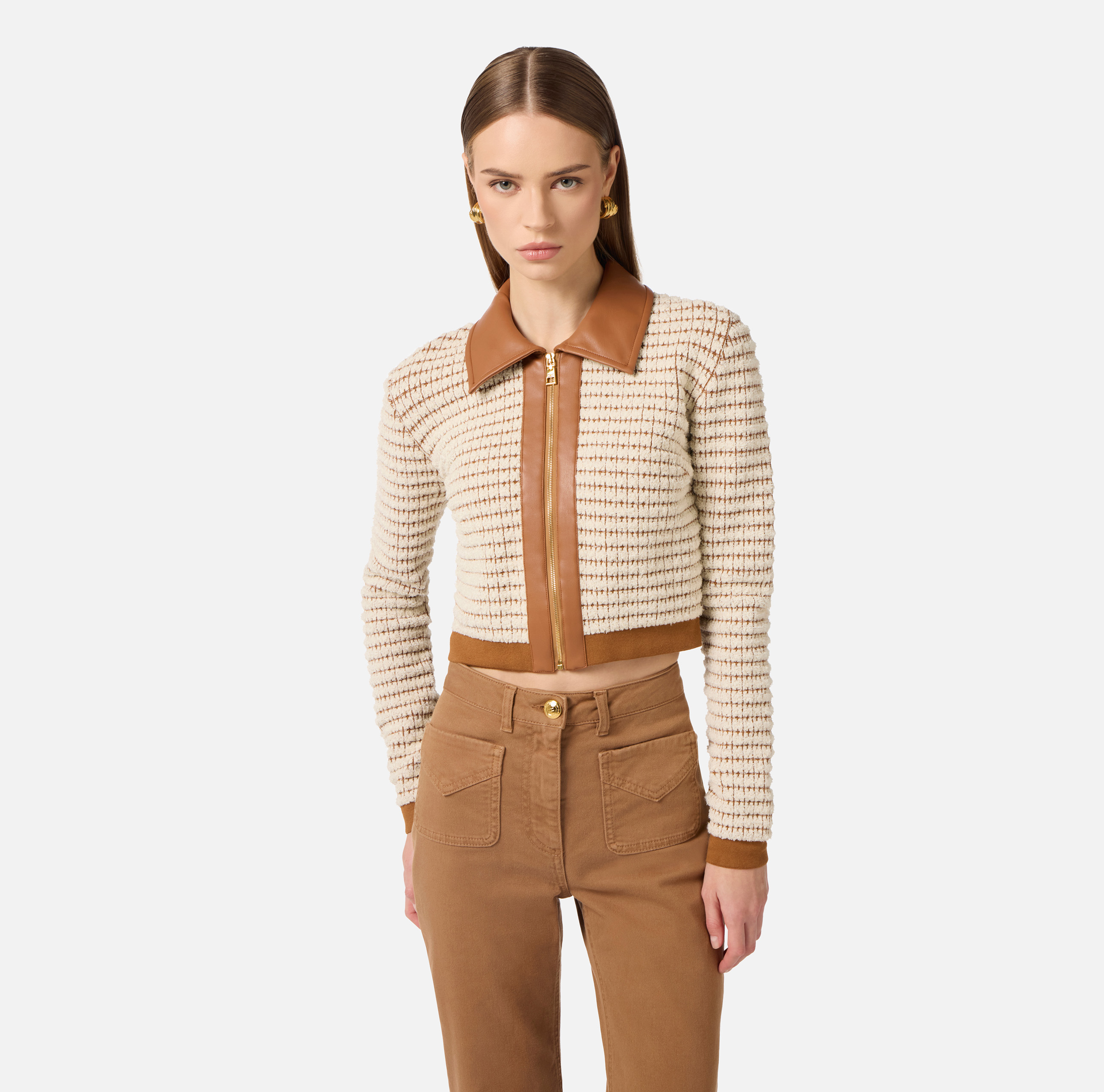 Cardigan in chenille fabric with waffle stitch | Elisabetta Franchi