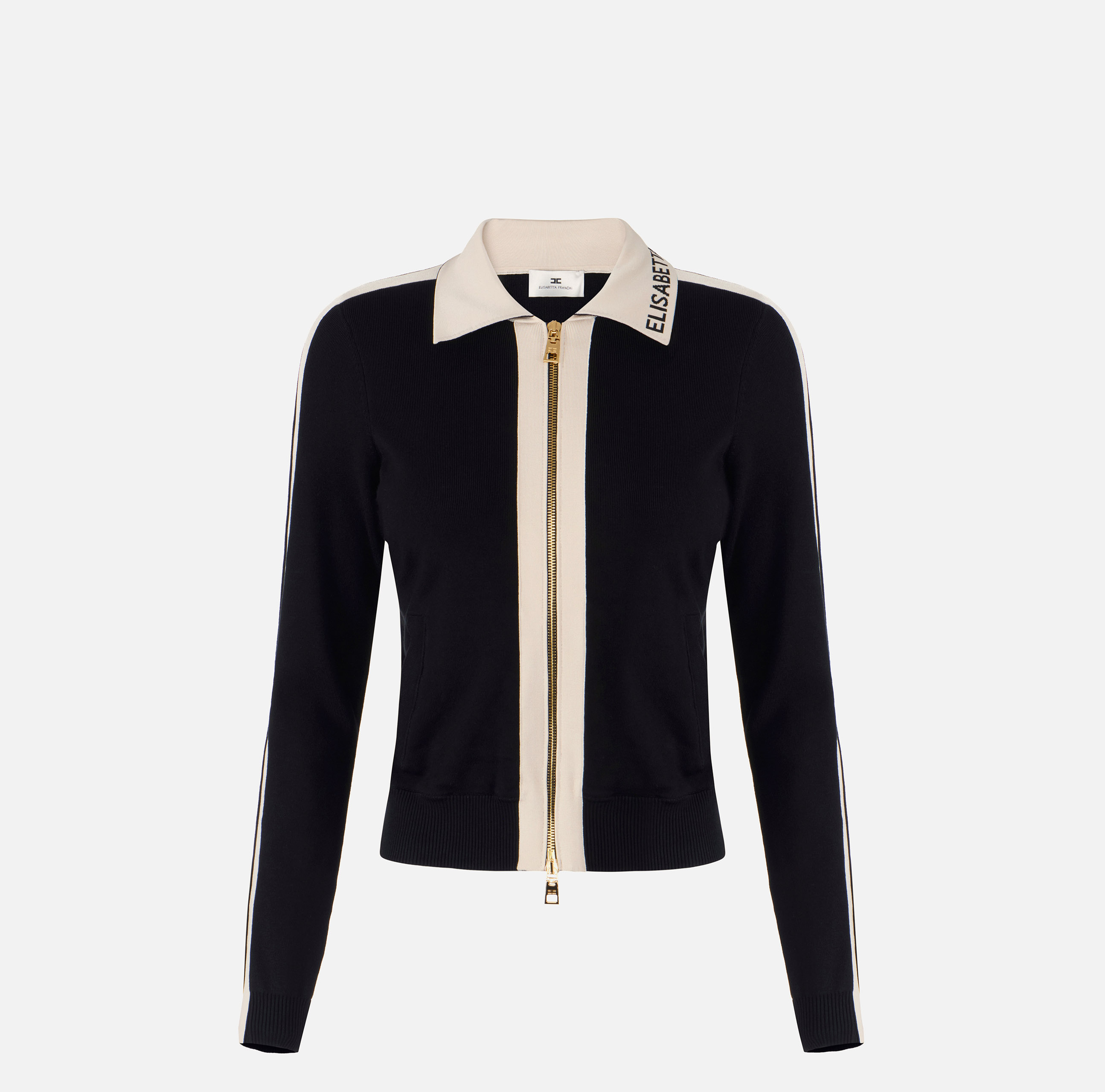 Knit fabric jacket with shiny viscose bands | Elisabetta Franchi