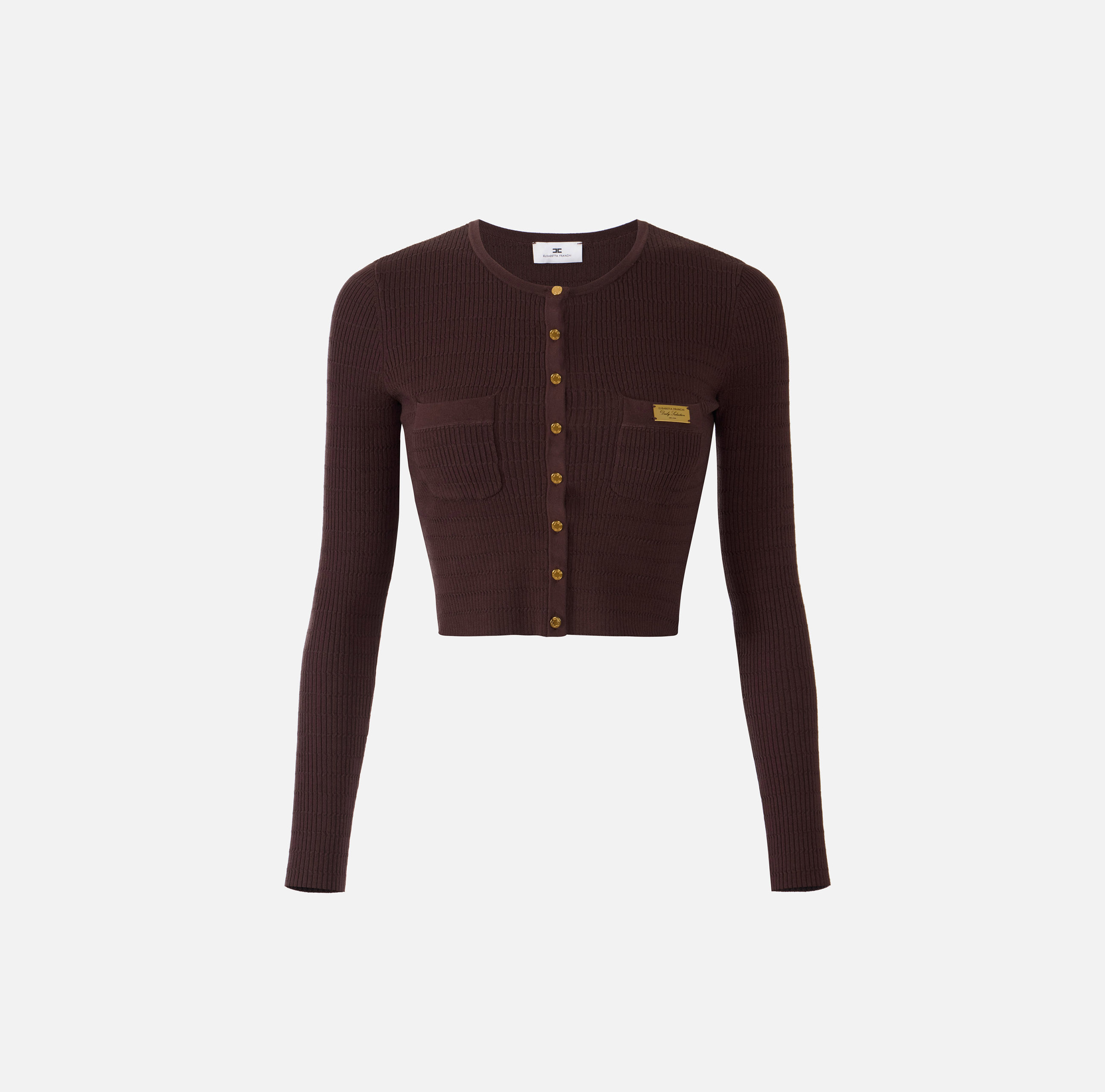 ELISABETTA FRANCHIカーディガン Elisabetta Franchi, Cardigan Girocollo in Lana Bouclè Bordeaux