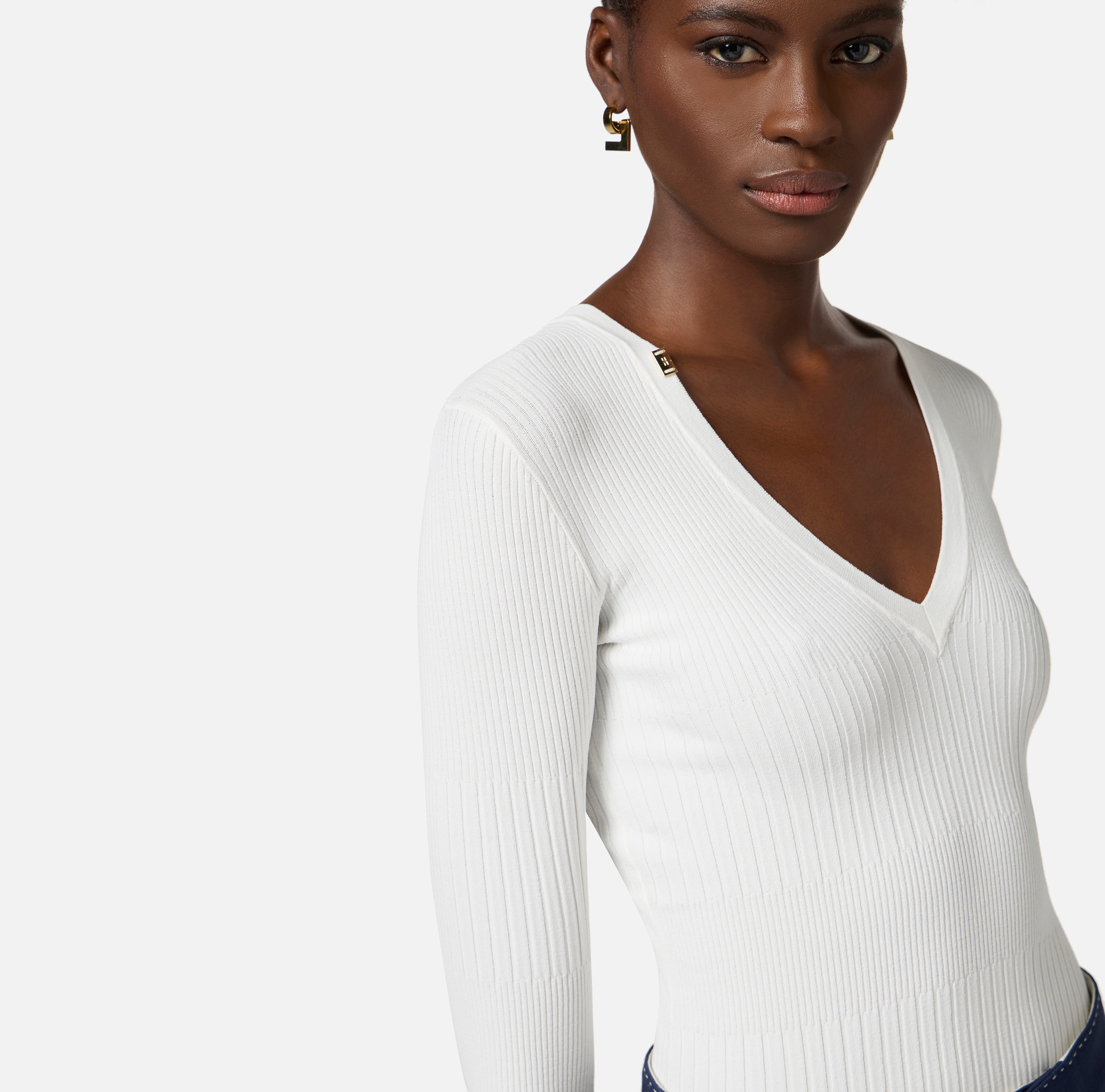 Elisabetta Franchi Woman V-Neck Sweater MK62B51E2 IVORY