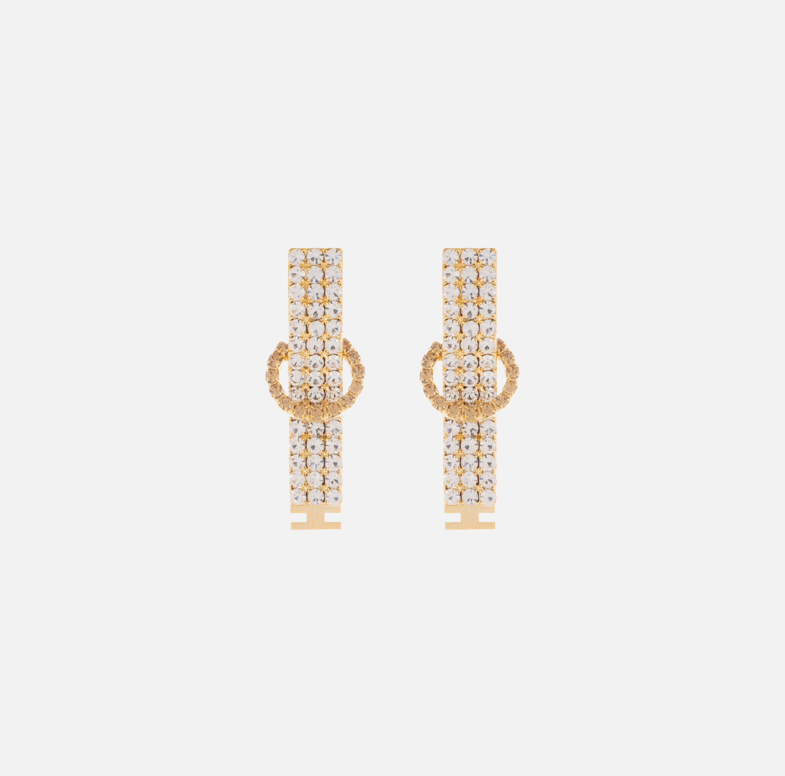 イヤリング ELISABETTA FRANCHI DOUBLE LOGO EARRINGS Brass earrings with rhinestones and logo | Elisabetta Franchi