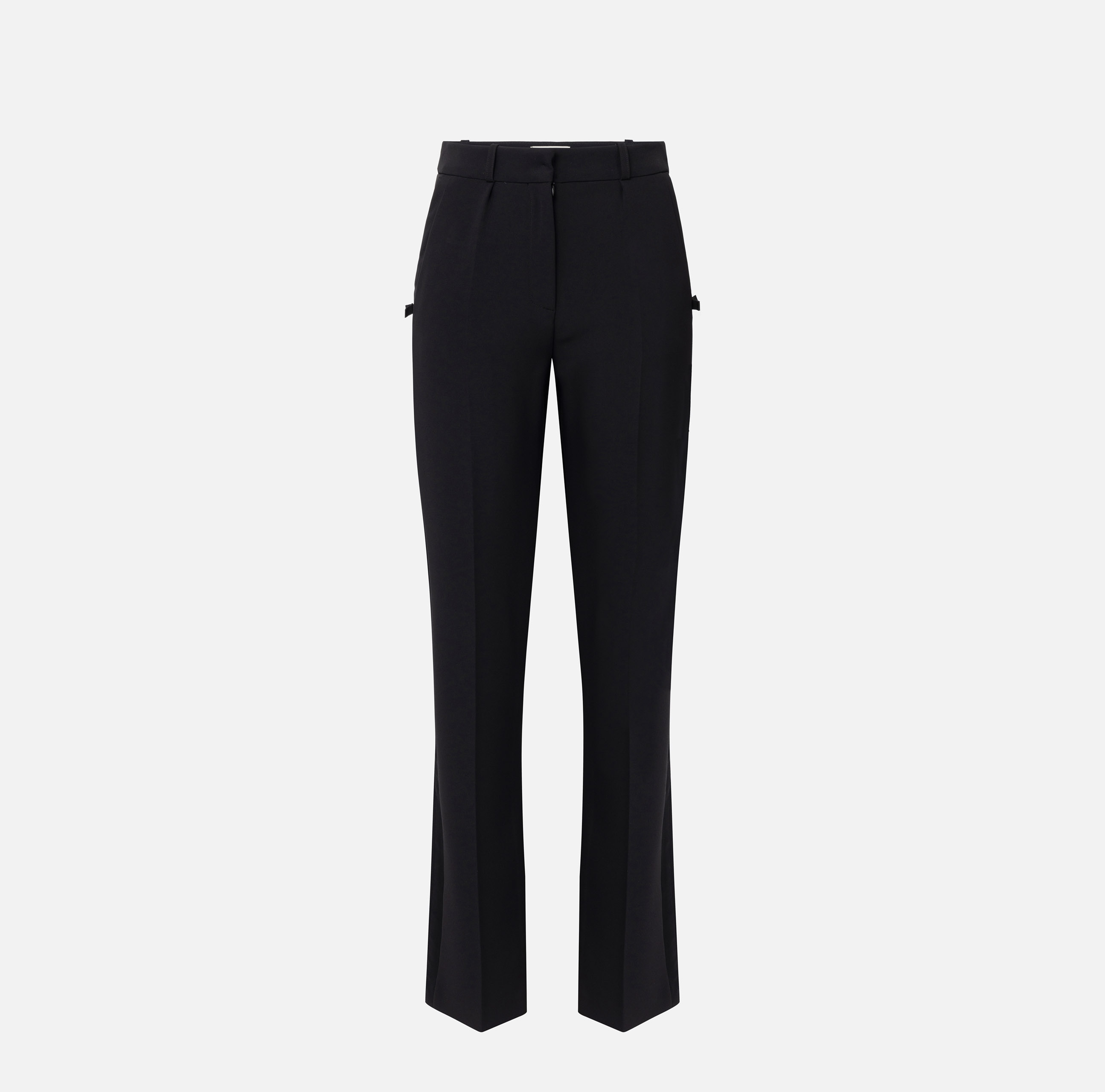 Straight trousers in lightweight crêpe fabric with satin band