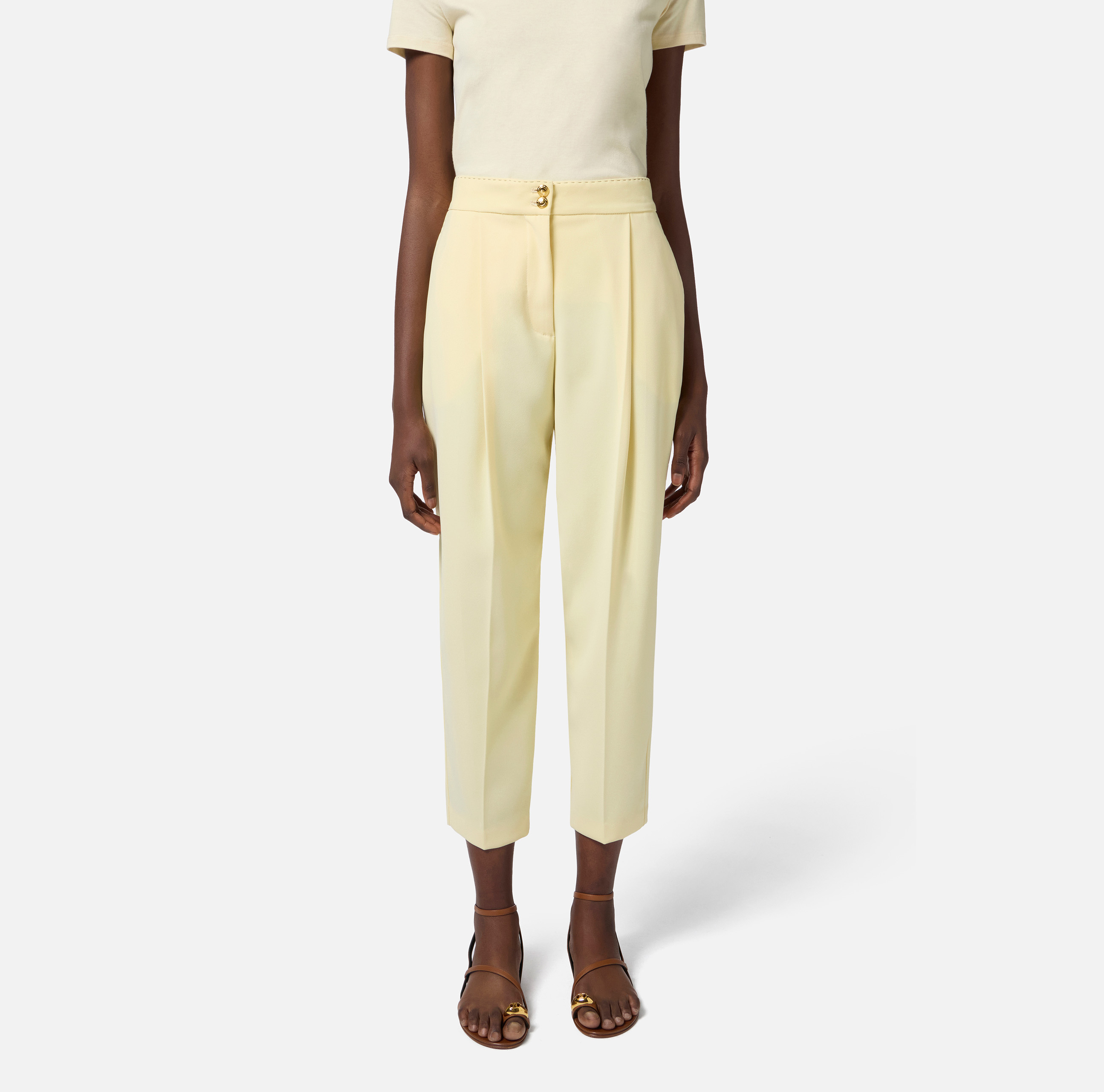 【25SS】 ELISABETTA FRANCHI コントラスト クレープ パンツ 25SS】 ELISABETTA FRANCHI コントラスト クレープ パンツ
