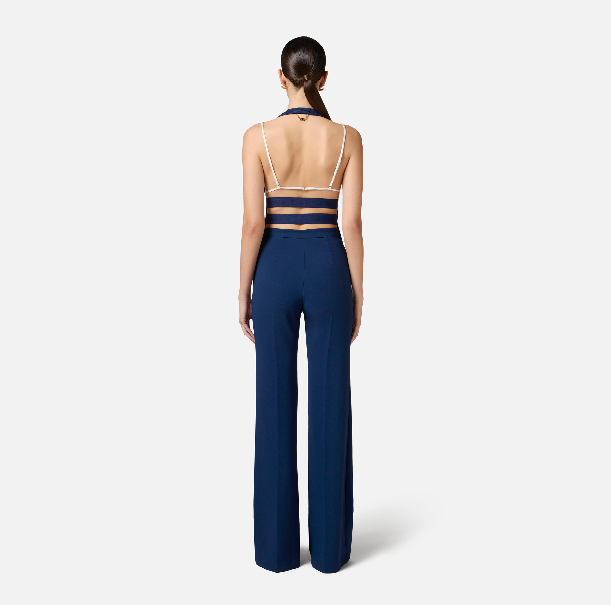 Trousers in crêpe fabric with logo plaque | Elisabetta Franchi