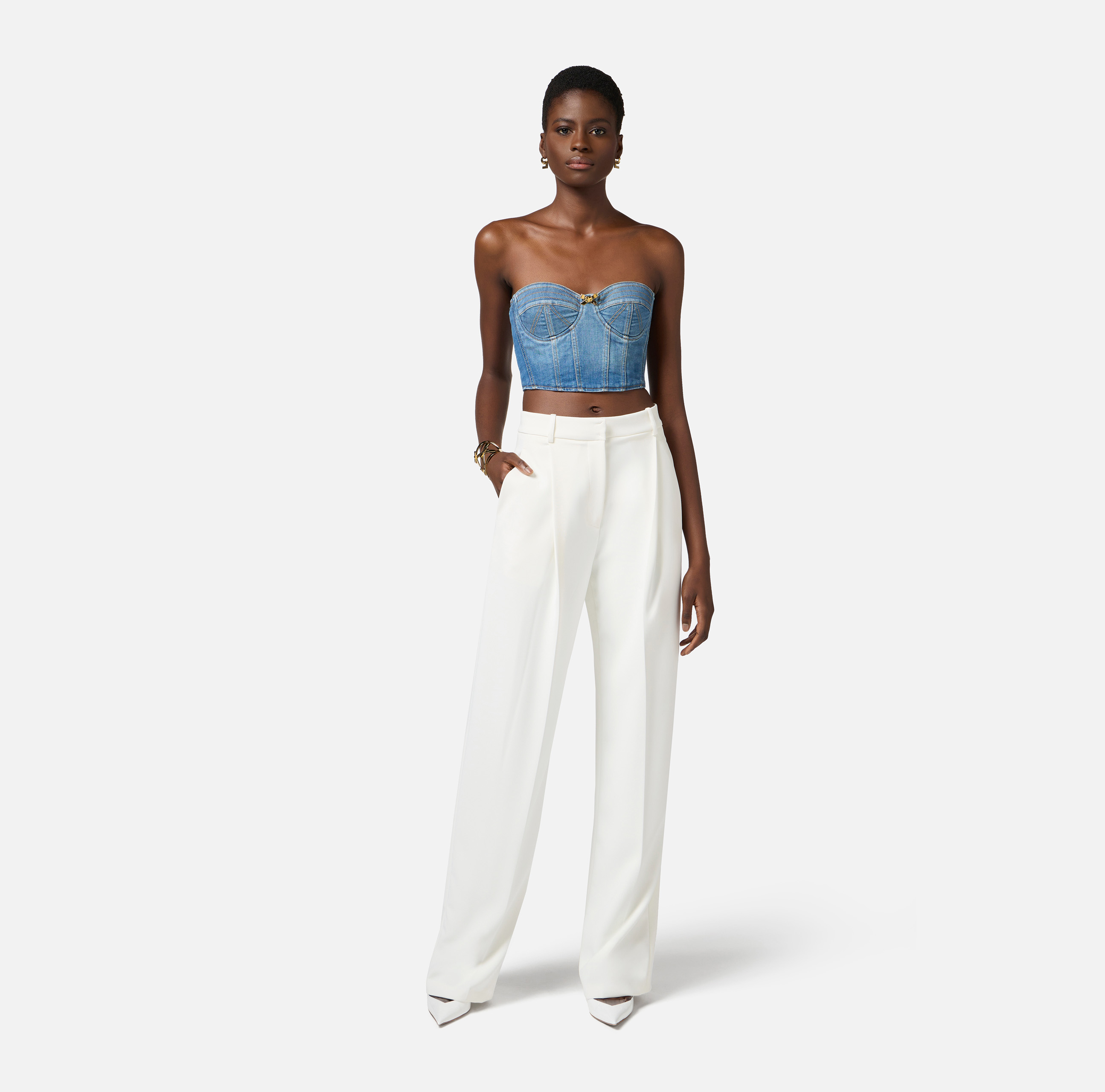 パンツ ELISABETTA FRANCHI Woman Pants Ivory PA099 360 Elisabetta Franchi Pants for Women SS25 | GIGLIO.COM