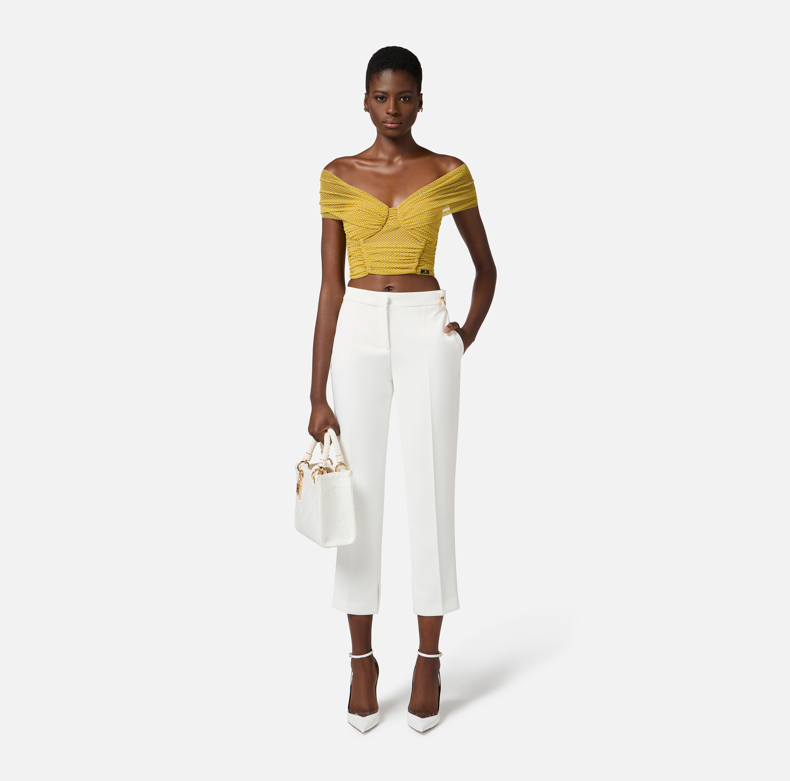 Trousers in lightweight double-layer crêpe fabric with slits