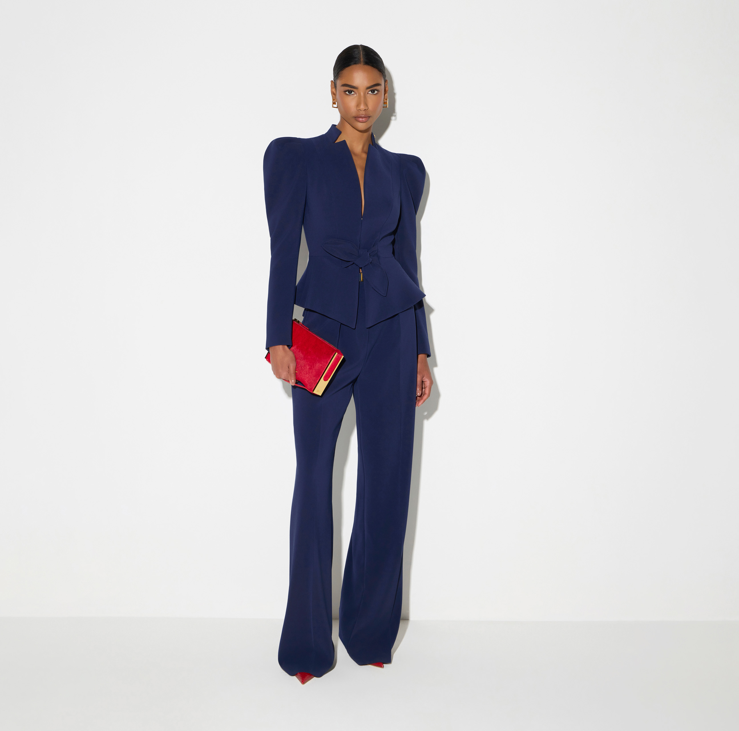 Trousers in lightweight crêpe fabric with belt | Elisabetta Franchi